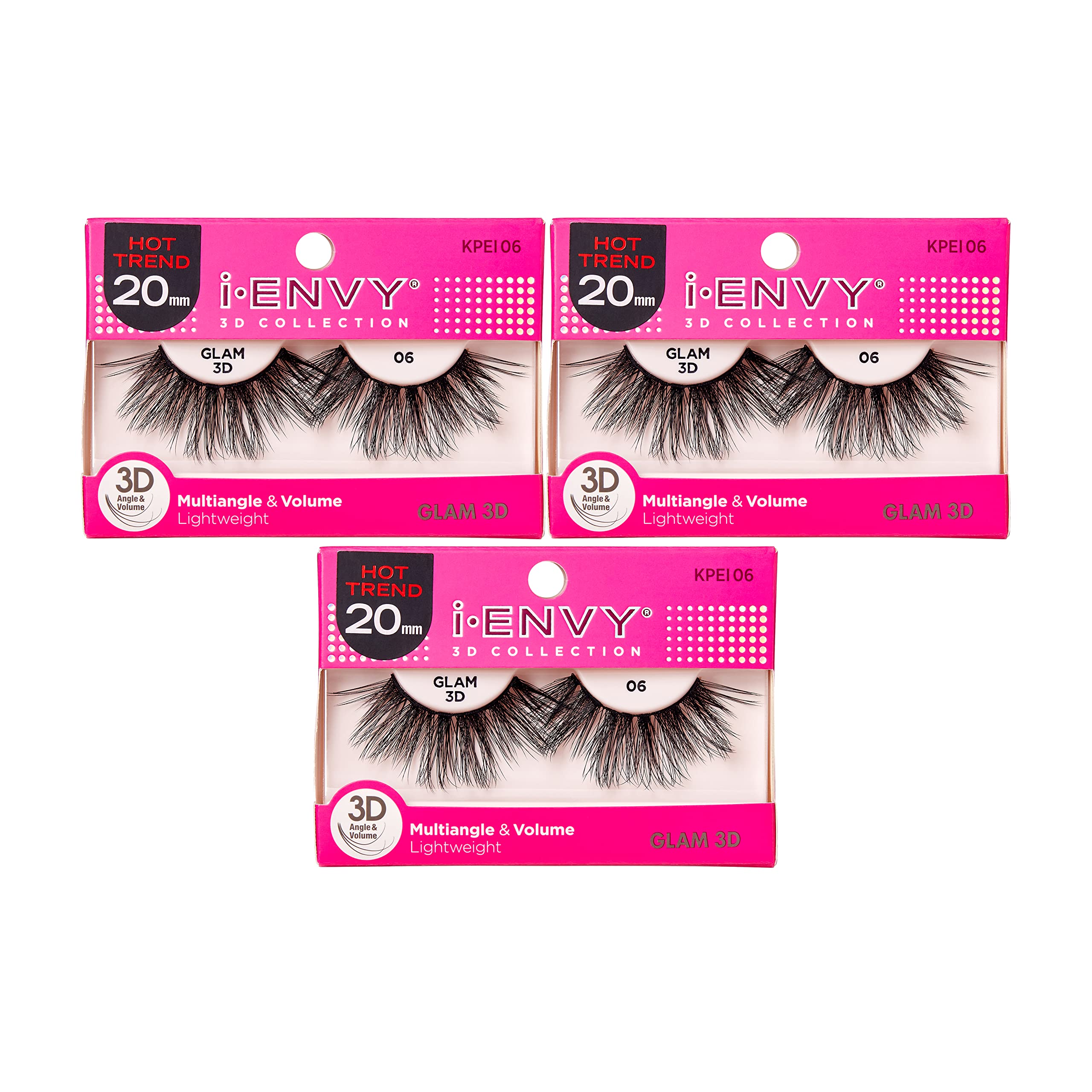 i-Envy 3D Lash Glam Collection - Multi-Angle Volume False Eyelashes (3 Pack, KPEI06) | Natural Look for Parties, Weddings & Special Occasions