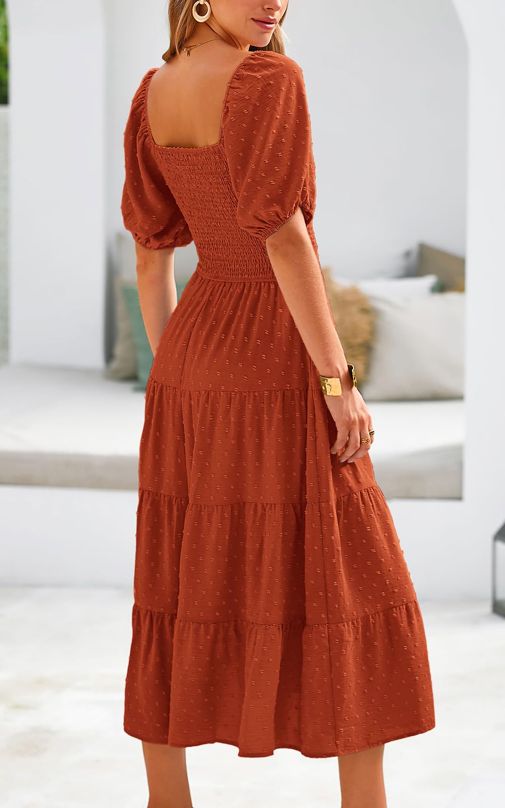 PRETTYGARDEN Women's Spring Summer Floral Chiffon Maxi Dress with Puff Sleeves & V-Neck - Swiss Dot High Waist Tiered Smocked Dress for Beach Wedding, Vacation & Date Night