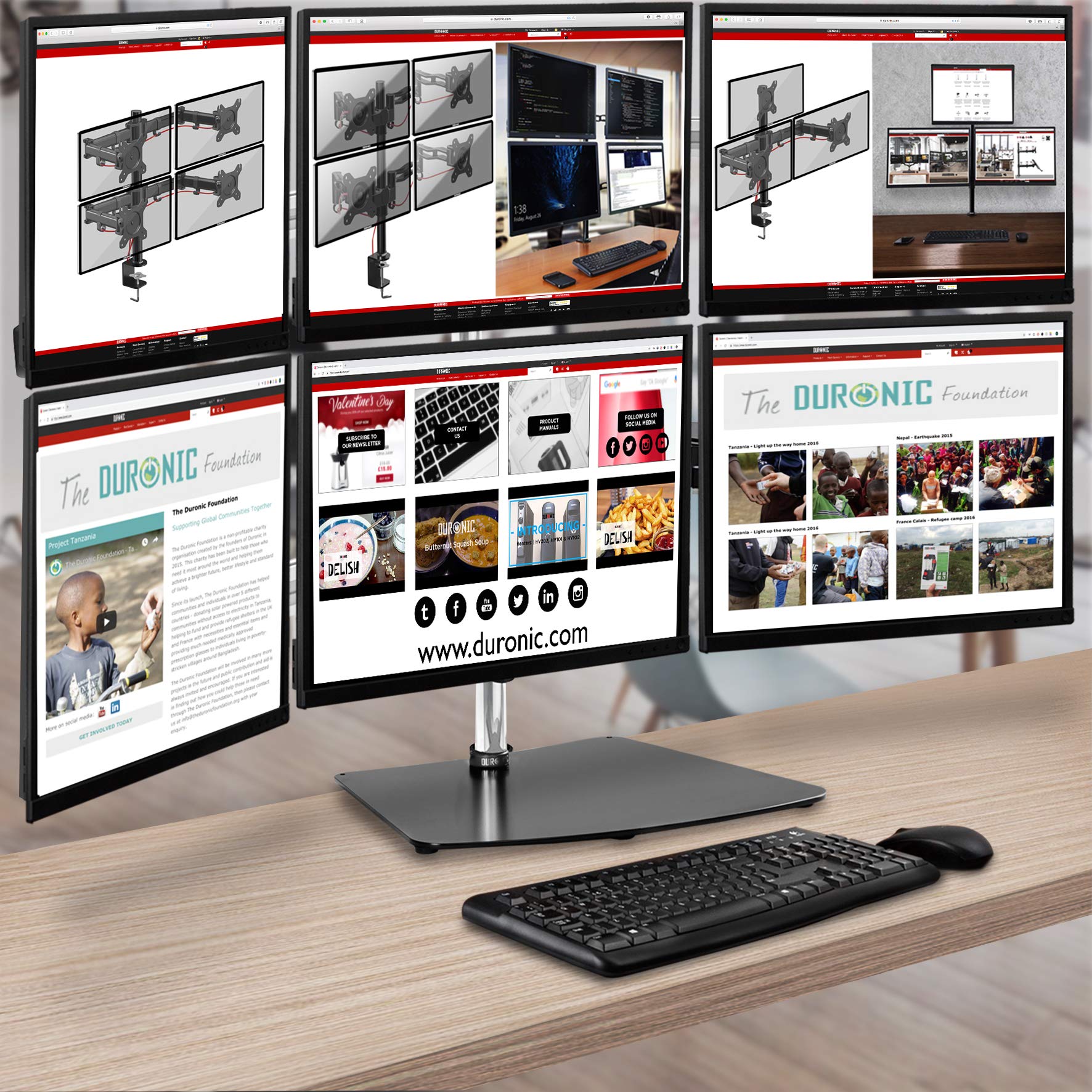 Duronic DM756 Freestanding 6-Arm Monitor Stand | Holds Six 15-24