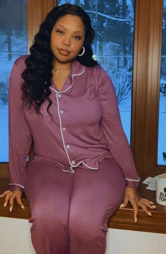 Samring Women's Long Sleeve Pajama Set - Soft Button Down Sleepwear & Loungewear PJs (Sizes S-XXL) - Perfect for Cozy Nights, Relaxing at Home, and Gift Giving