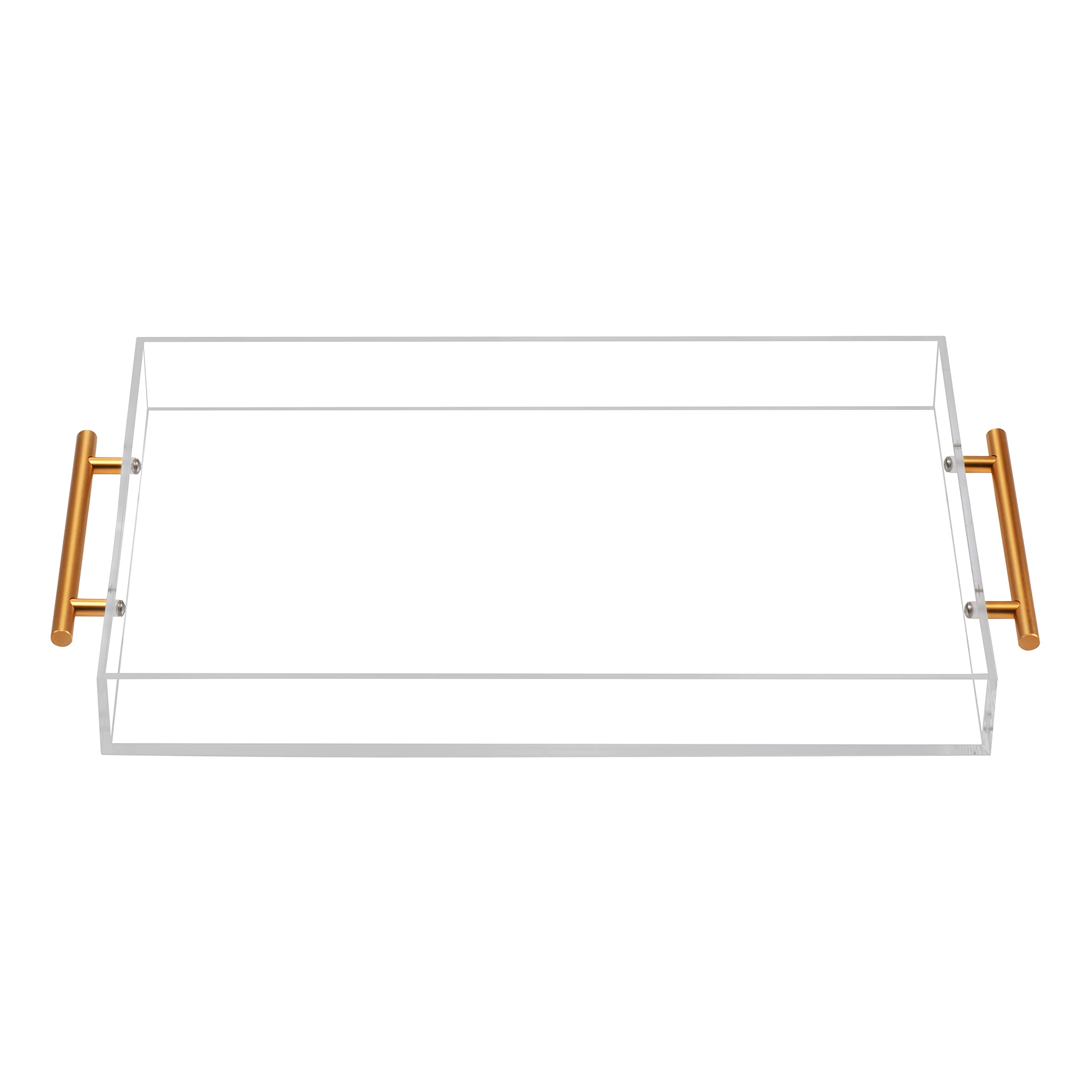 Clear Acrylic Serving Tray with Sturdy Metal Handle - No Assembly Required - 12x18 Inch Decorative Tray for Coffee Table, Ottoman, Breakfast, Tea, Food Service & Butler Style - Perfect for Entertaining, Dining & Home Decor