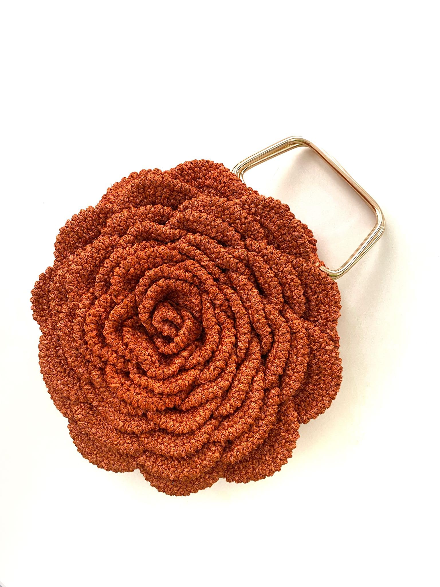 Elegant Rose Shaped Crochet Clutch Purse for Women - Beige & Orange Handmade Flower Bag (Red Option) | Perfect Gift for Weddings, Date Nights & Special Occasions