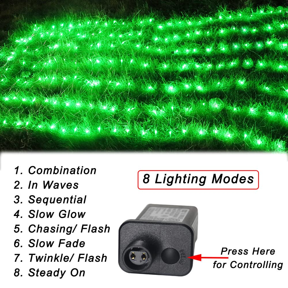 Pooqla 21ft x 5ft 360 LED Green Outdoor Net Lights - 8 Lighting Modes for Bushes, Yard, Garden, Party & Holiday Decor | Perfect for St. Patrick's Day, Halloween & Christmas Decorations