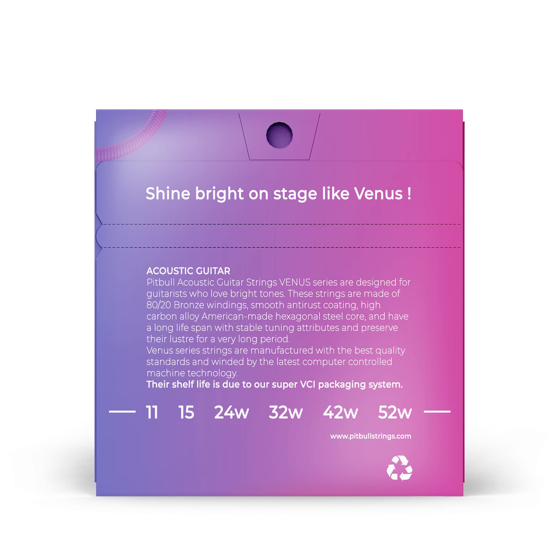 Pitbull Venus Acoustic Guitar Strings (11-52 Extra Light) - Premium Quality Strings for Beginners & Professionals - Perfect for Folk, Country & Blues Music