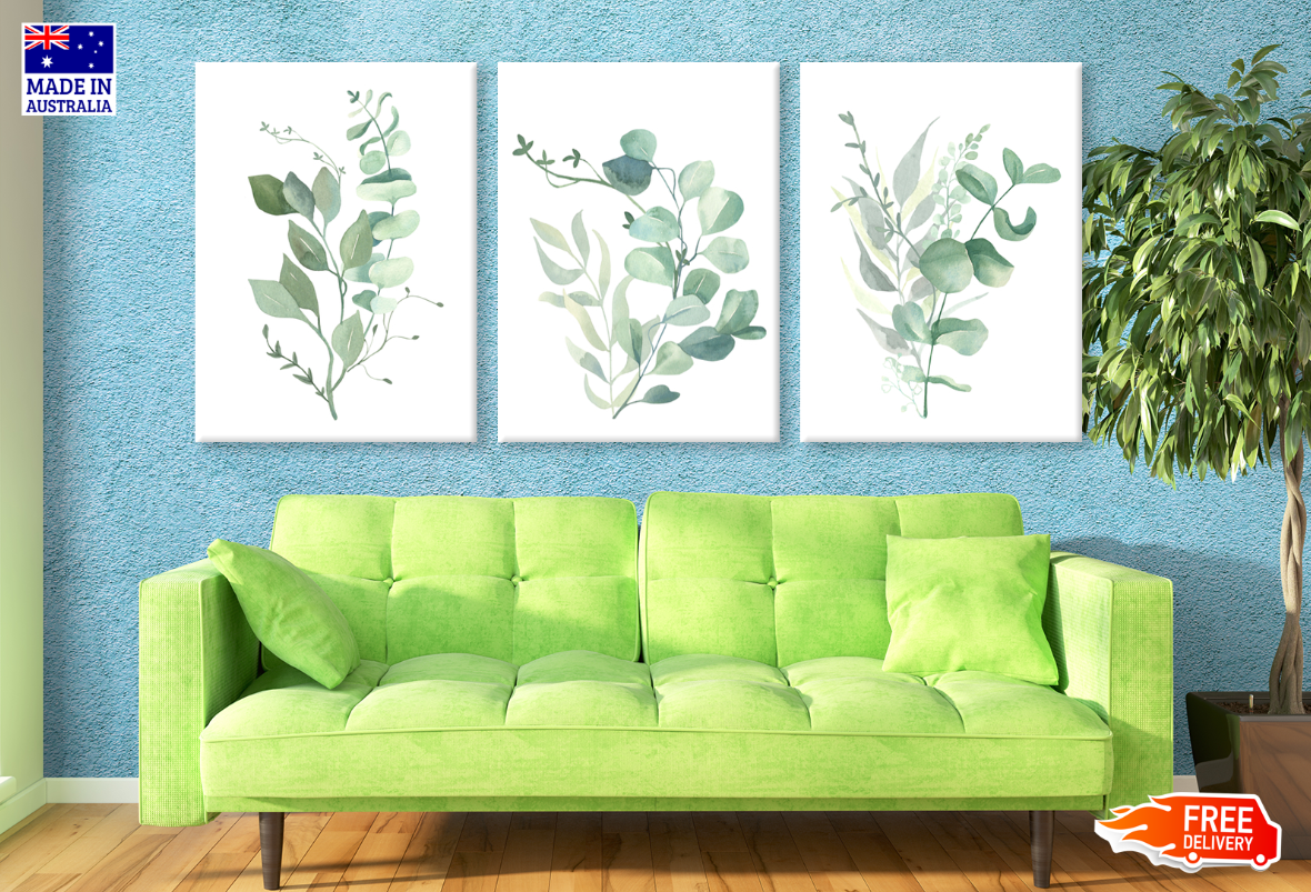 3-Piece Leaves Painting Wall Art - High Quality Canvas Print - 100% Australian Made - Ready to Hang - Perfect for Living Room, Bedroom & Office Decor