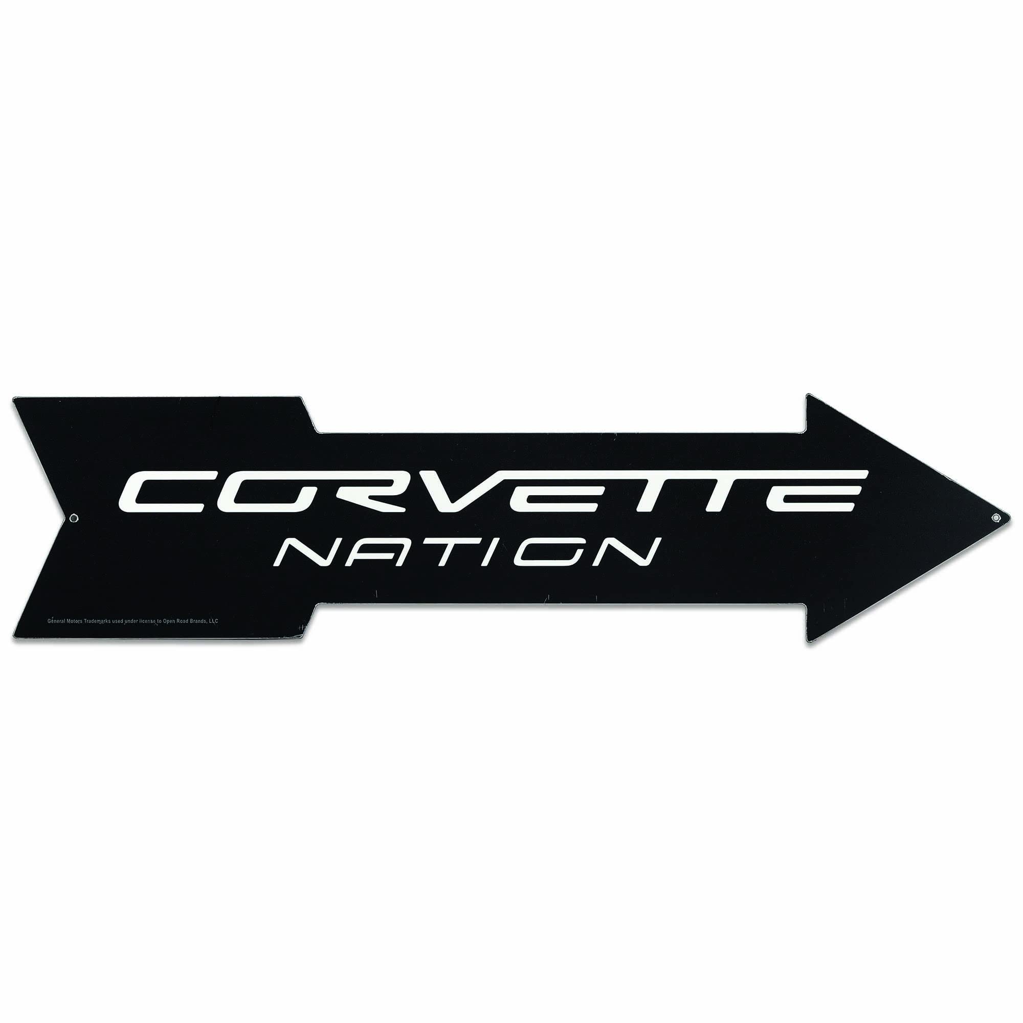 Chevrolet Corvette Nation Arrow Metal Sign - Vintage Black Corvette Wall Art for Garage, Man Cave, or Office Decor | Durable Metal Sign for Car Enthusiasts & Home Decoration