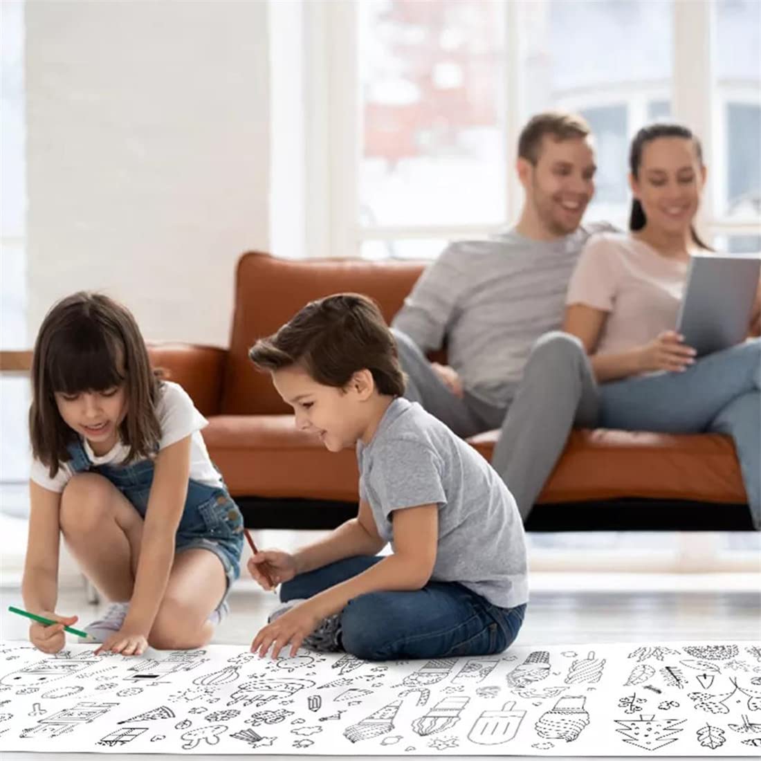 Kids Drawing Paper Roll - 30ft Coloring & Graffiti Scroll for Children, DIY Sticky Art Paper for Toddlers - Perfect for Classroom Activities, Birthday Parties & Creative Playtime
