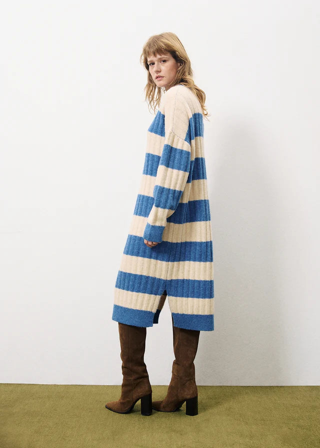 Stylish Coryne Jumper Dress in Blue Jean & Beige - Perfect for Casual Outings, Workwear, and Date Nights