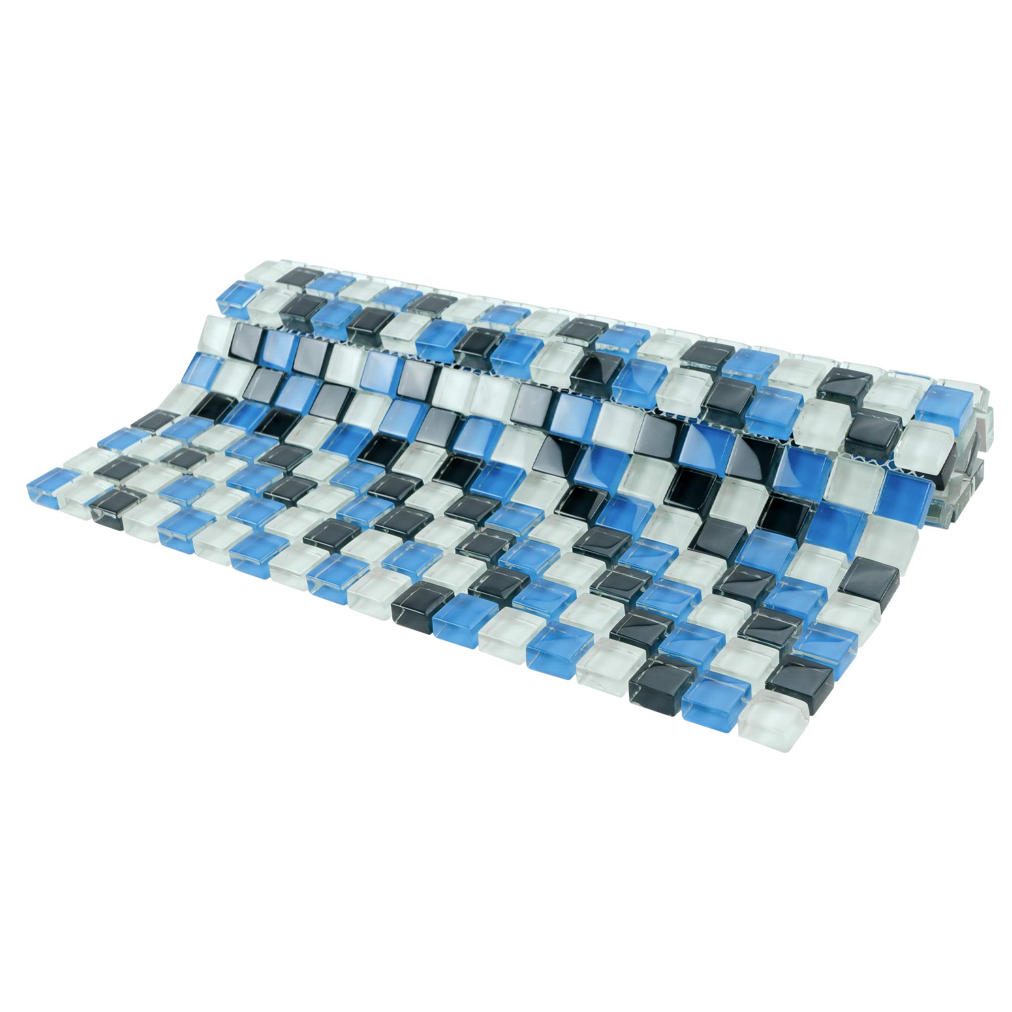 Blue & Black & White Glass Mini Dot Penny Square Mosaic Tile Sheet - 10 Pack for DIY Backsplash, Bathroom Wall, and Kitchen Decor