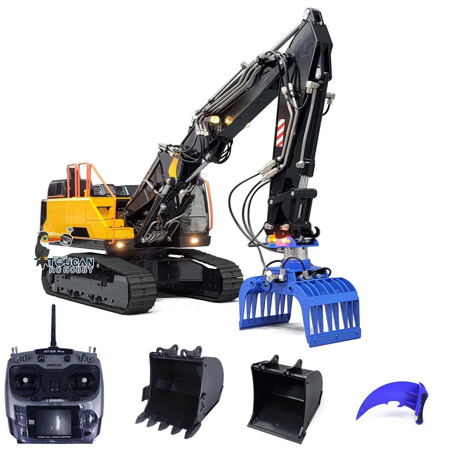 MTM 1/14 Scale EC380 RC Hydraulic Excavator - 10CH Remote Control Tracked Digger with 3 Arms & Grab, Metal Heavy Duty Construction Model for Adults - Perfect for Construction Simulation, Backyard Digging & RC Hobby Enthusiasts