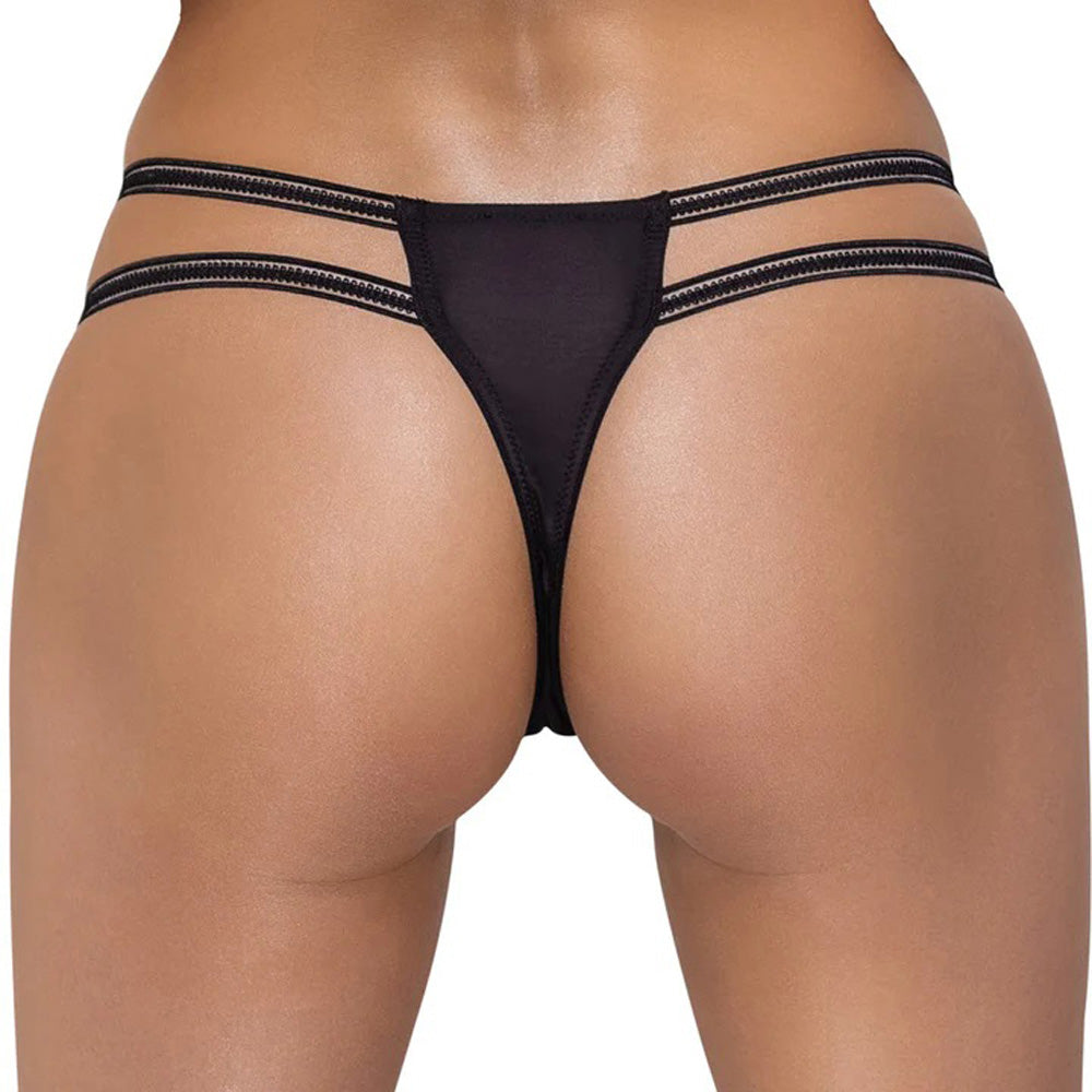JSY Strappy Split Crotch Sheer Eyelash Lace Thong Panties - Sexy Lingerie for Women, Comfortable Underwear for Date Night & Boudoir Photography