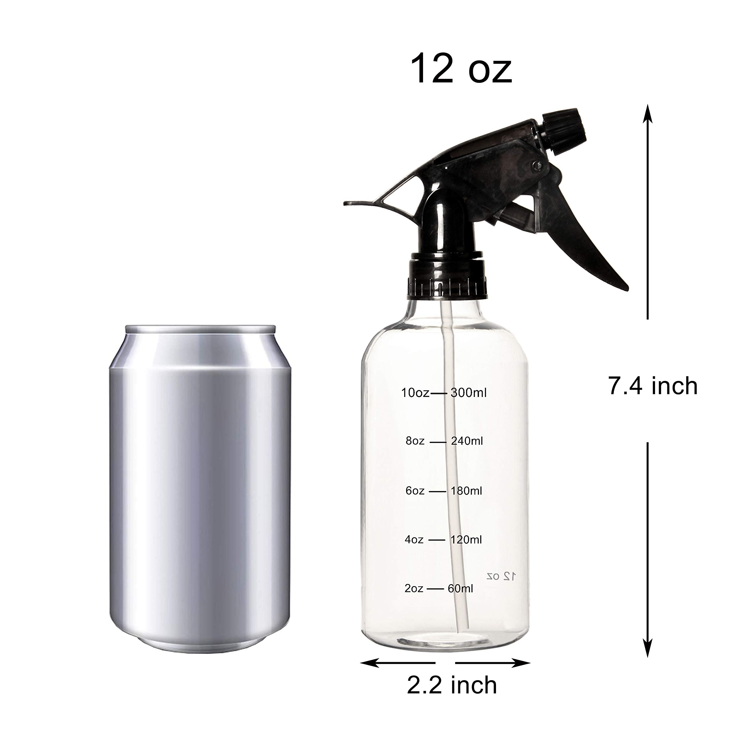 Youngever 12 Pack 12oz Empty Plastic Spray Bottles with Measurement Markings - Refillable Bottles for Hair Care, Cleaning Solutions & DIY Projects - Perfect for Salon, Home & Garden Use