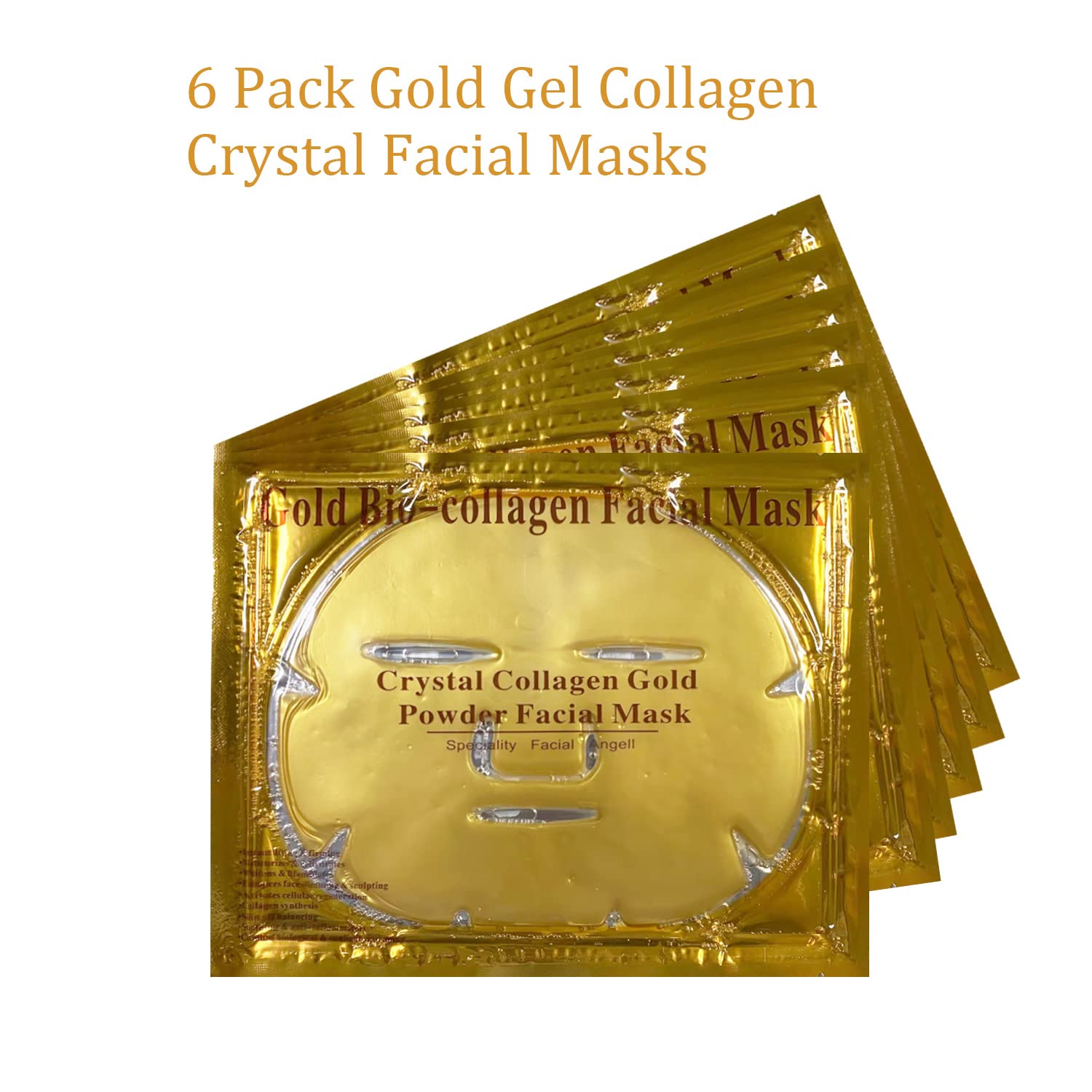 24K Gold Gel Collagen Crystal Facial Masks (6 Pack) - Anti-Aging, Wrinkle Reduction & Deep Hydration for Glowing Skin | Perfect for Spa Nights, Self-Care Routines & Bridal Skincare Prep