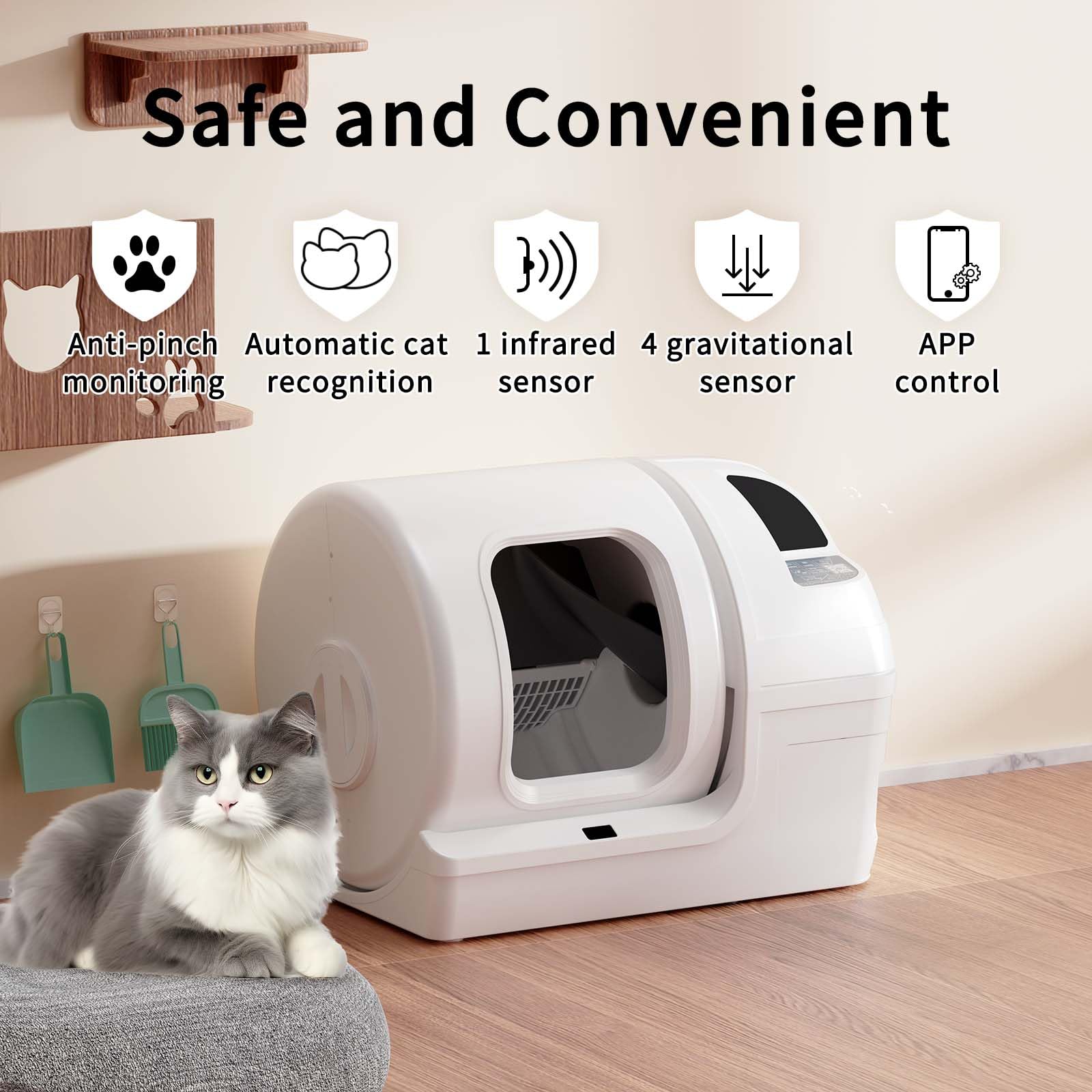 UPFAS 100L Extra Large Automatic Self-Cleaning Cat Litter Box with APP Control, Safe Alert & Smart Health Monitor - Odor-Free Multi-Cat Litter Box (White) - Perfect for Busy Pet Owners & Multi-Cat Households