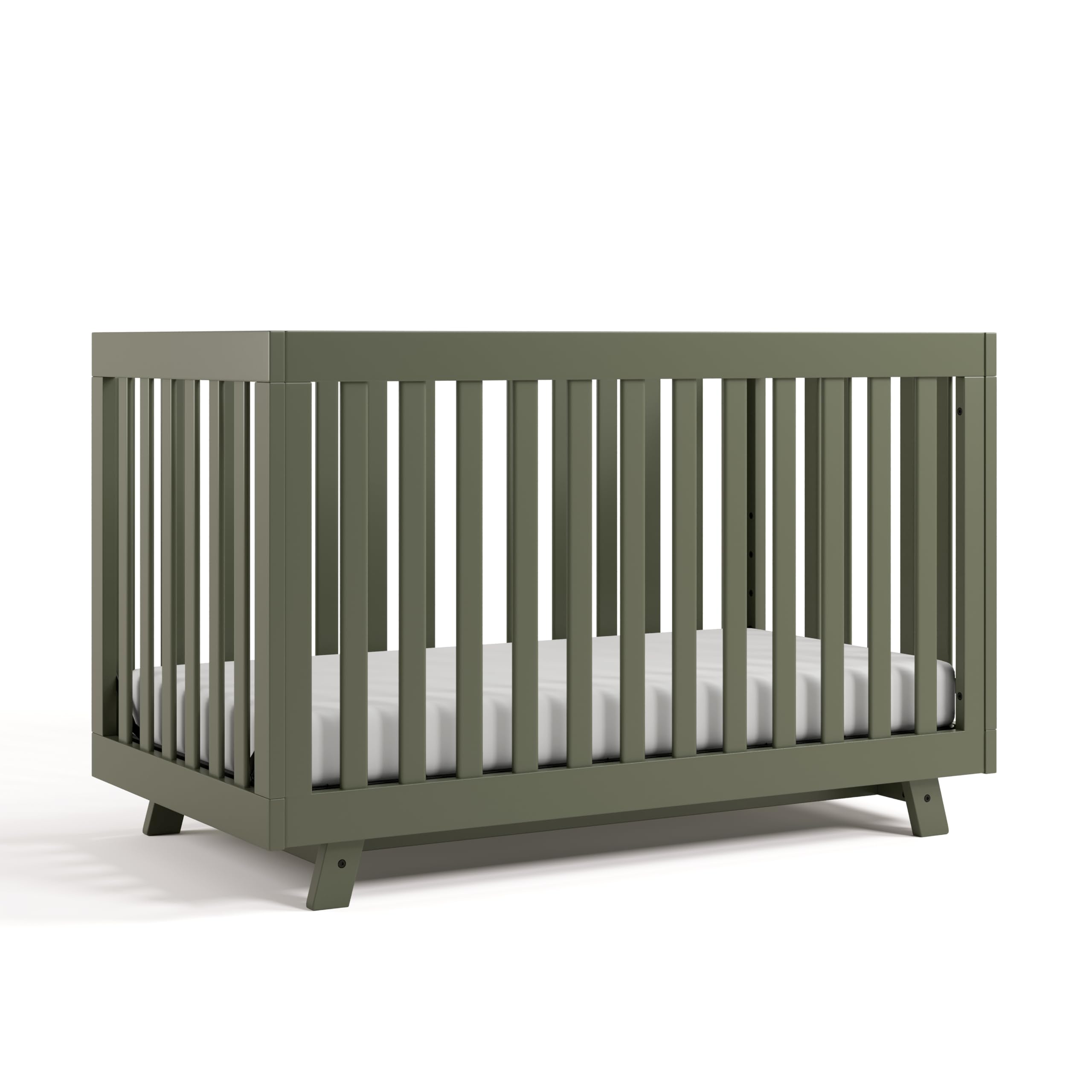 Storkcraft Beckett 3-in-1 Convertible Crib in Olive - GREENGUARD Gold Certified, Converts from Crib to Toddler Bed, Fits Standard Full-Size Crib Mattress | Safe Nursery Furniture for Newborns & Toddlers | Perfect for Baby Rooms & Daycare Centers