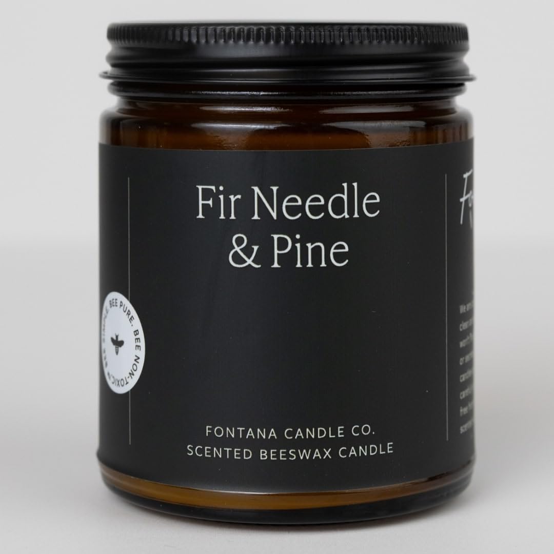 Fontana Candle Co - Fir Needle & Pine Scented Candle | Natural Beeswax & Coconut Oil Blend | Essential Oil Infused | Wood Wick for Crackling Ambience | Long-Lasting Clean Burn | Non-Toxic & Eco-Friendly | Perfect for Relaxation, Meditation & Home Decor