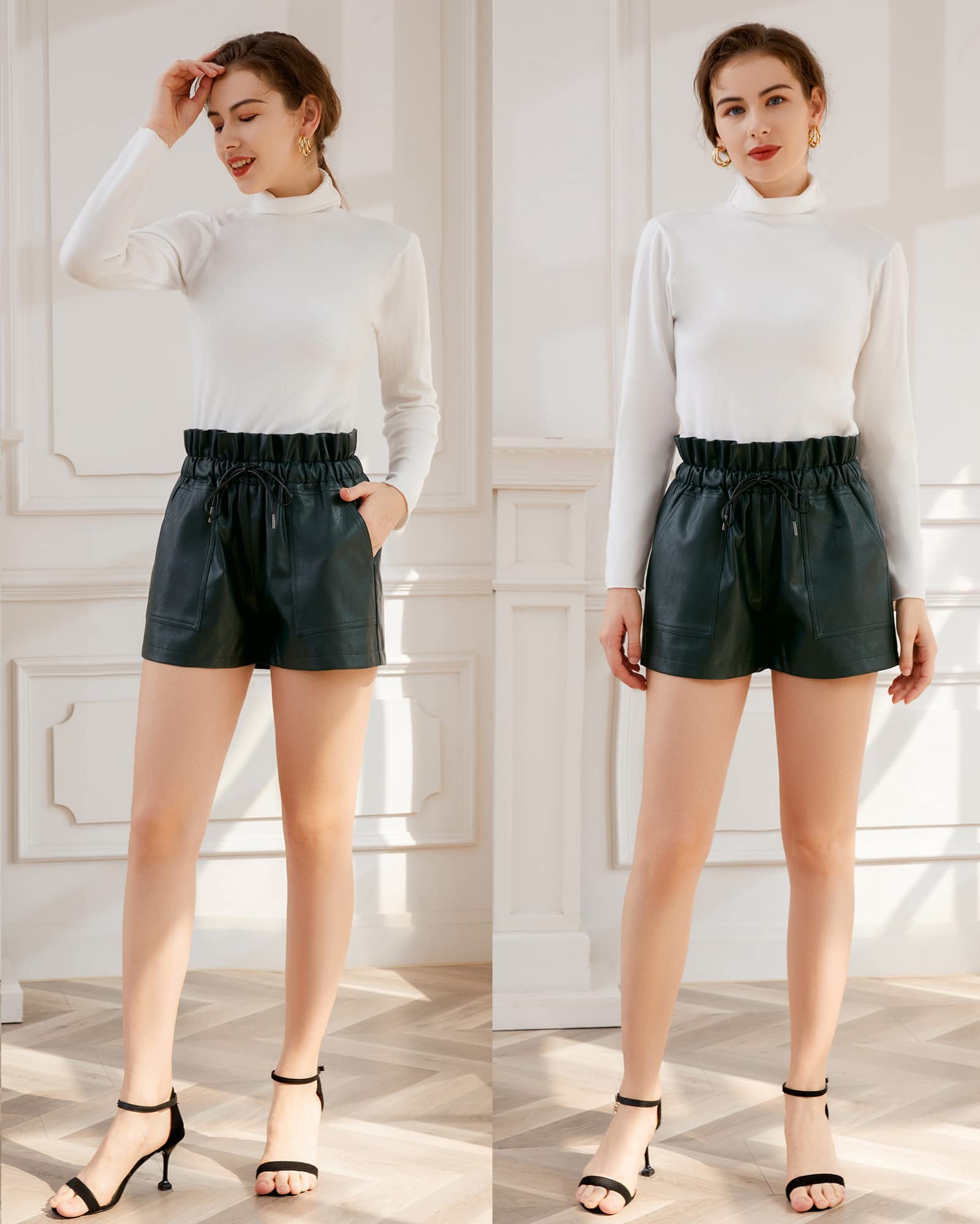 QIANXIZHAN Women's Faux Leather High Waist Wide Leg Shorts - Sexy Stretch Denim Shorts for Women | Perfect for Night Out, Club Wear, and Summer Fashion