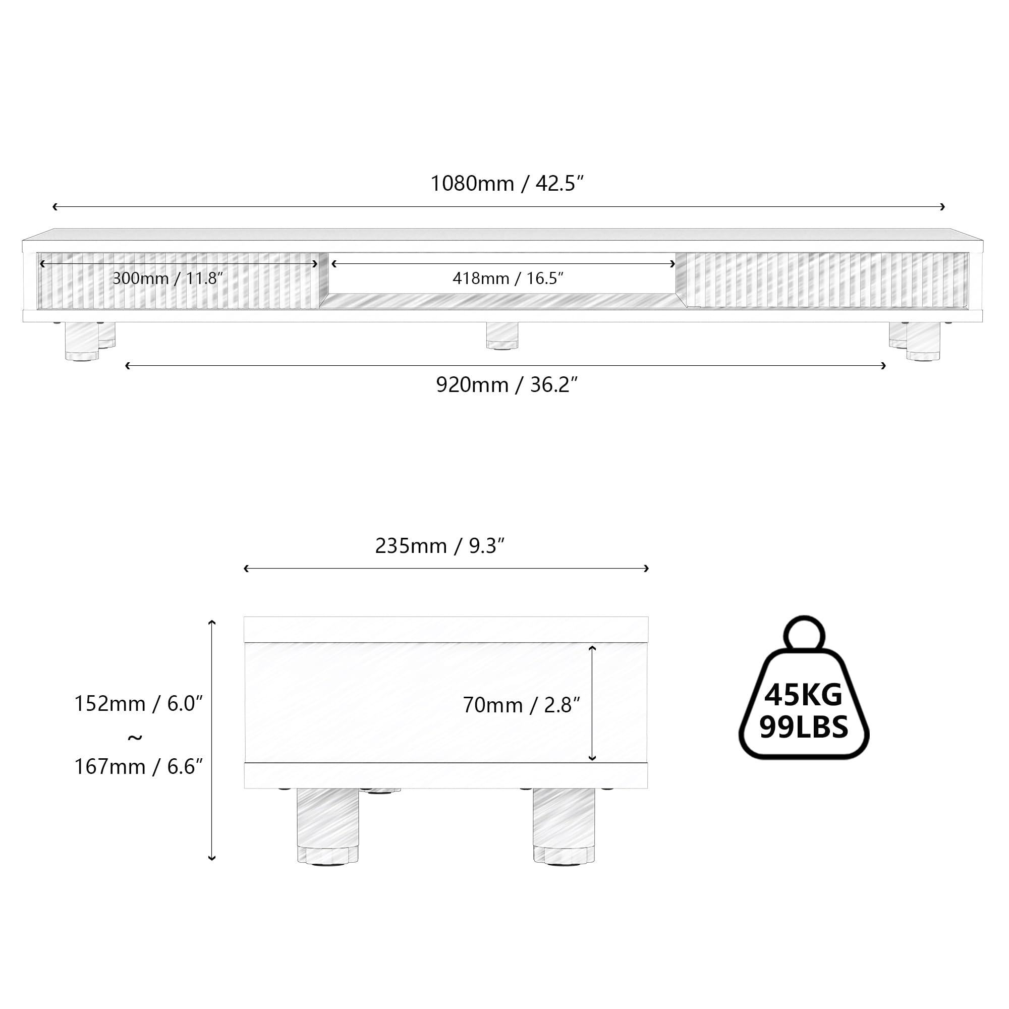 Dual Monitor Stand with Storage Shelf - 42.5