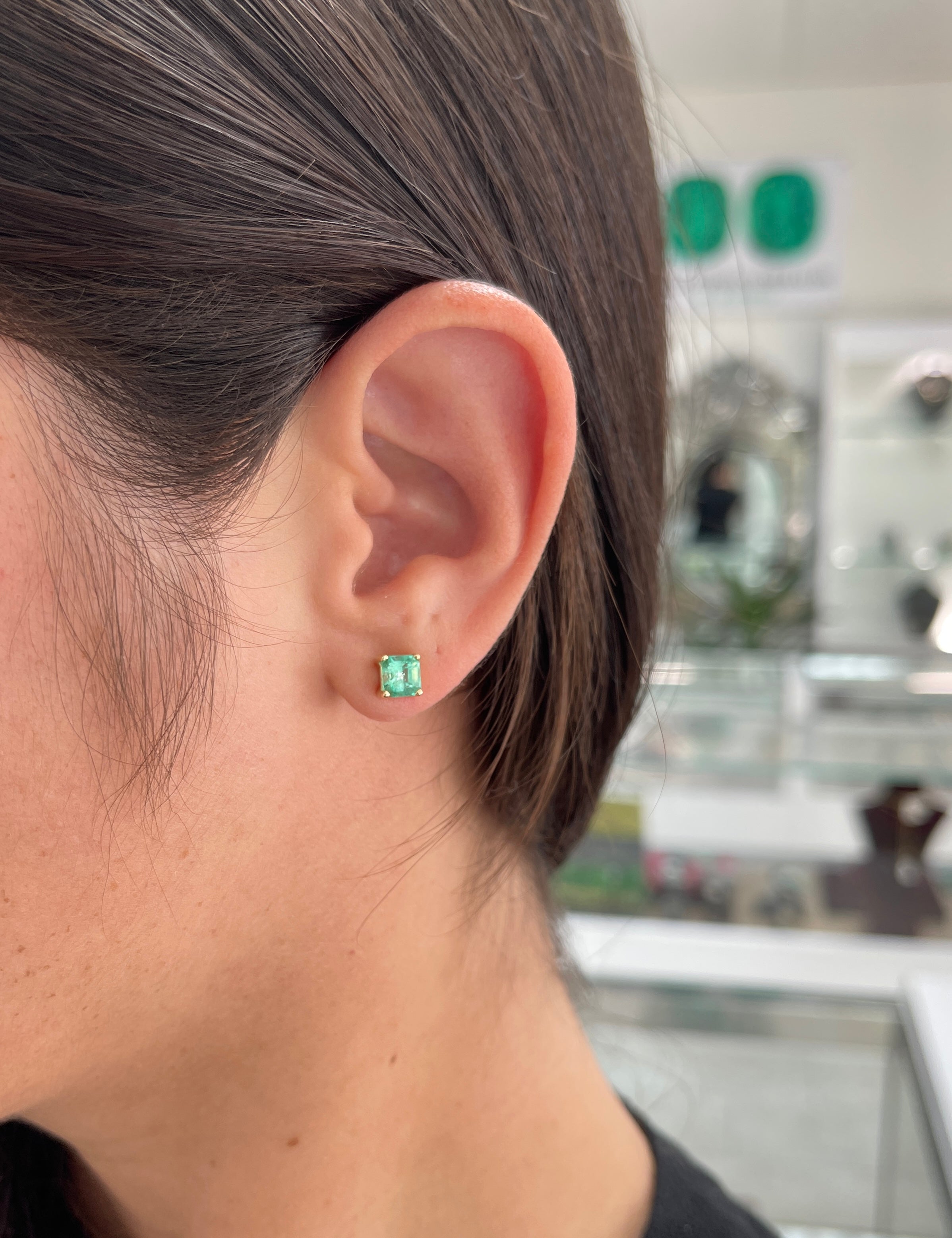 2.05tcw 5.5x5.5mm Asscher Cut Emerald Screw Back Stud Earrings in 14K Gold | Elegant Jewelry for Weddings, Parties & Special Occasions