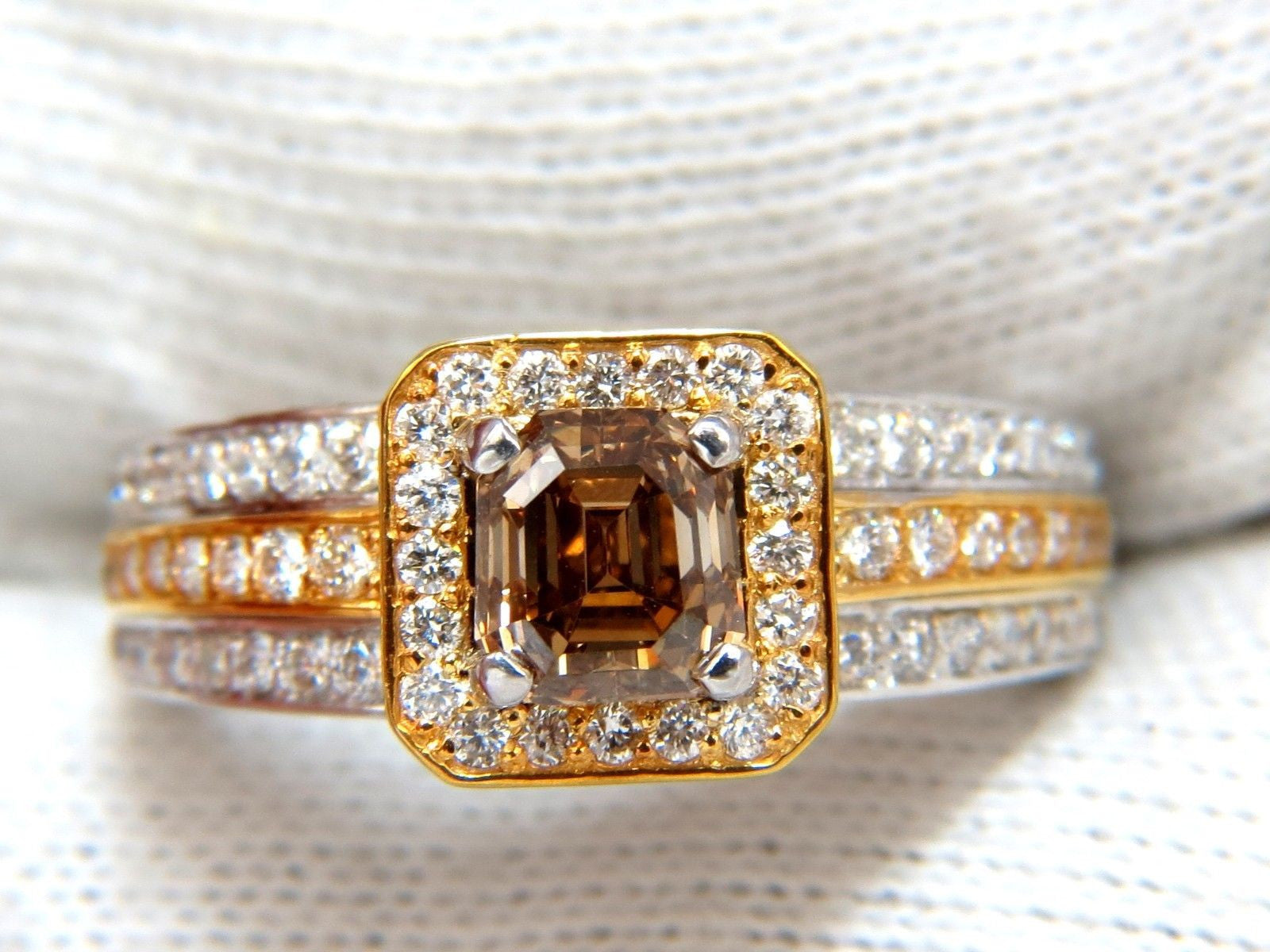 3.10ct Natural Fancy Yellow Brown Diamond Halo Ring in 14K Gold - Vintage Art Deco Style Engagement Ring for Women, Perfect for Weddings & Anniversary Gifts