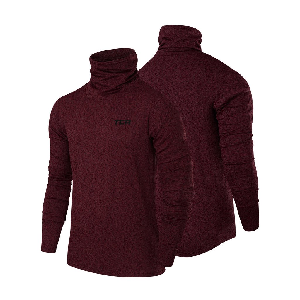 TCA Men's Thermal Running Shirt - Funnel Neck Warm-Up Top for Cold Weather Jogging & Outdoor Workouts