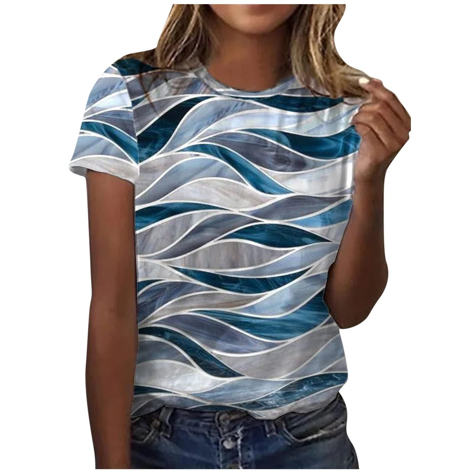 Women's Summer Crew Neck Short Sleeve T-Shirt - Floral Printed Casual Loose Fit Blouse Tee | Perfect for Beach Outings, Weekend Wear & Summer Fashion