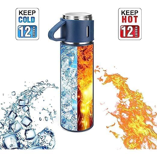 EOS Vacuum Insulated Stainless Steel Water Bottle with 3 Cups - 8 Hours Hot & 12 Hours Cold - Leak Proof & BPA Free - Perfect for Hiking, Camping, Gym & Outdoor Activities (Green)