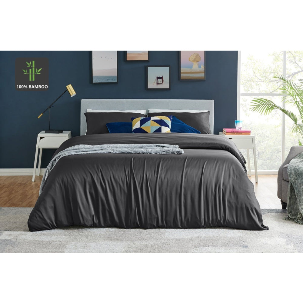 100% Natural Bamboo Quilt Cover Set - King Size Charcoal Gray - Soft & Breathable Bedding for All Seasons - Perfect for Home, Hotel, and Guest Room Decor