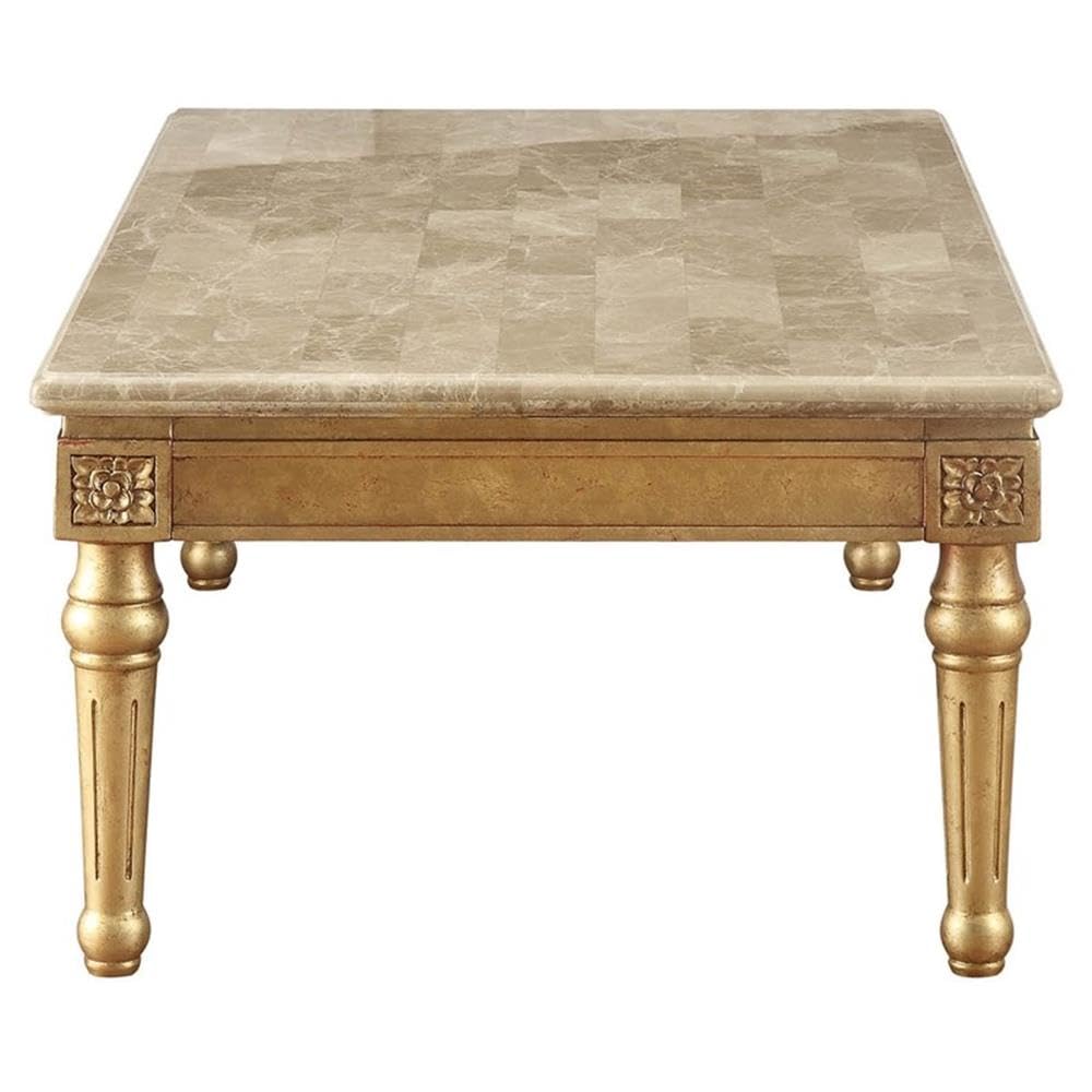 Acme Daesha Rectangular Marble Top Coffee Table in Antique Gold - Modern Living Room Centerpiece for Home Decor
