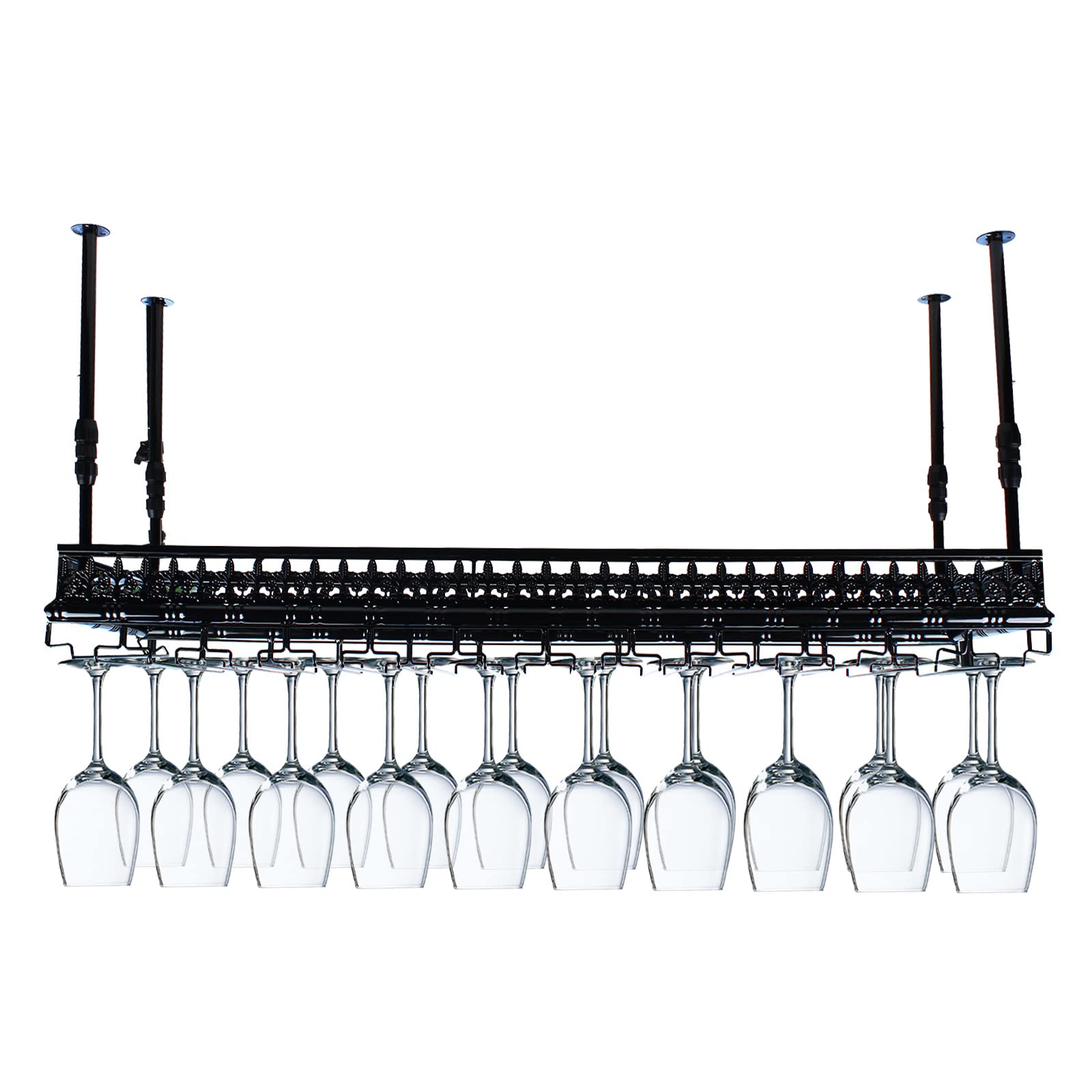 LOYALHEARTDY Adjustable Wall Mounted Wine Rack & Glass Holder - 48 Goblet Capacity, 47.24
