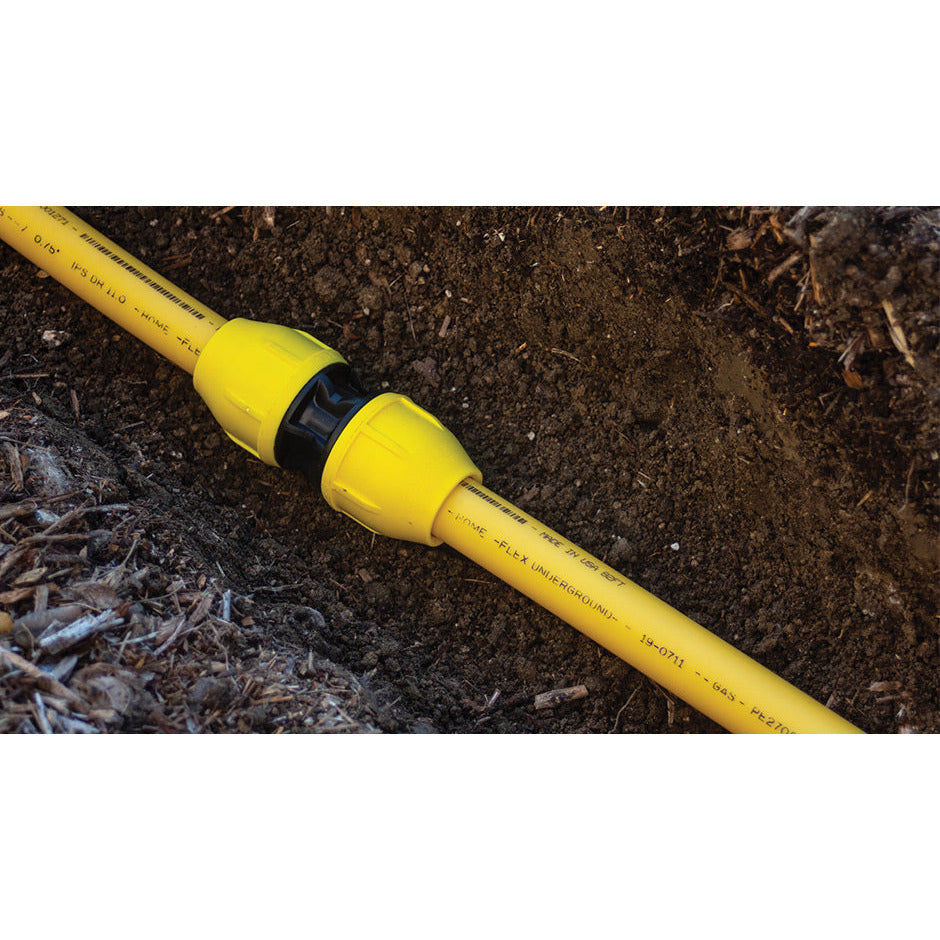 3/4 Inch IPS Underground Yellow Poly Gas Pipe Coupler - Home Flex 18 429 007 for Natural Gas & Propane Lines - Ideal for Outdoor Gas Supply & Underground Utility Connections