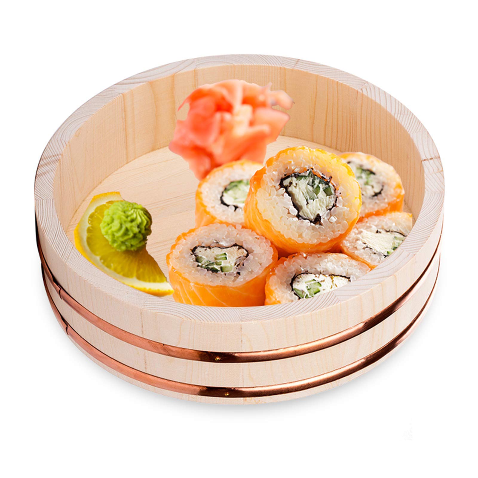 AIZYR 52x14cm Wooden Sushi Rice Mixing Tub (Hangiri) - Traditional Japanese Sushi Oke Rice Mixing Bowl for Home & Restaurant Use - Perfect for Sushi Making, Rice Seasoning & Japanese Cooking