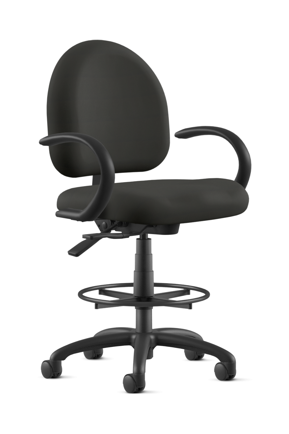 9 To 5 LOGIC 1725 CY36 Black Fabric Drafting Stool with Foot Ring and Mid Back Support - Ergonomic Office Chair for Architects, Designers & Artists - Perfect for Drafting Tables, Studios & Workspaces