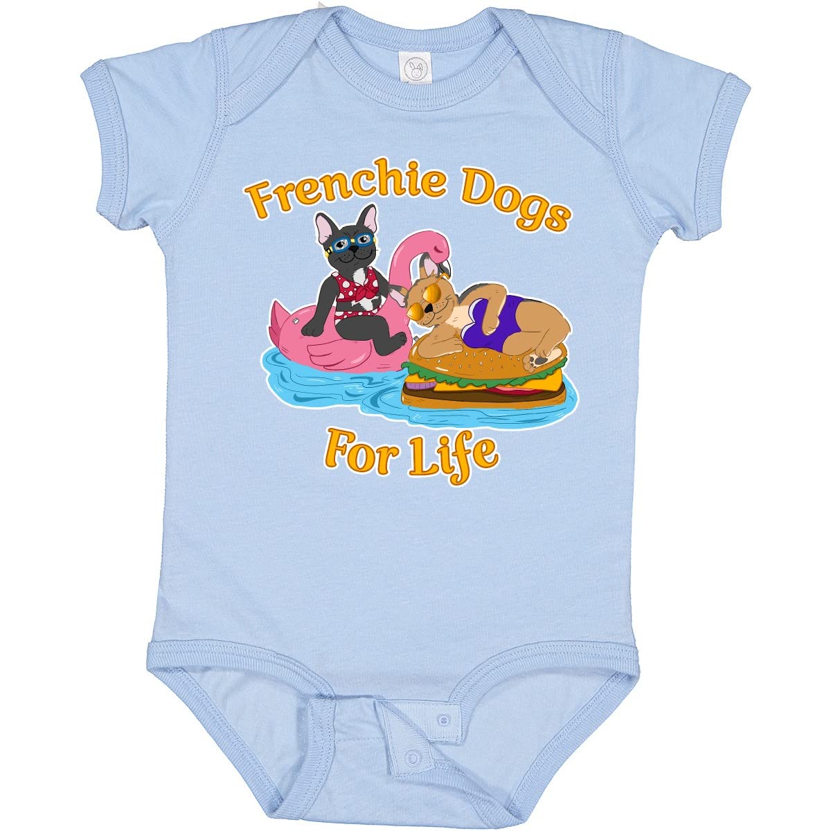 Cute French Bulldogs on Pool Floaties Baby Bodysuit - Adorable Frenchie Dog Design for Infants & Toddlers - Perfect for Summer, Beach, Pool Parties & Casual Outings