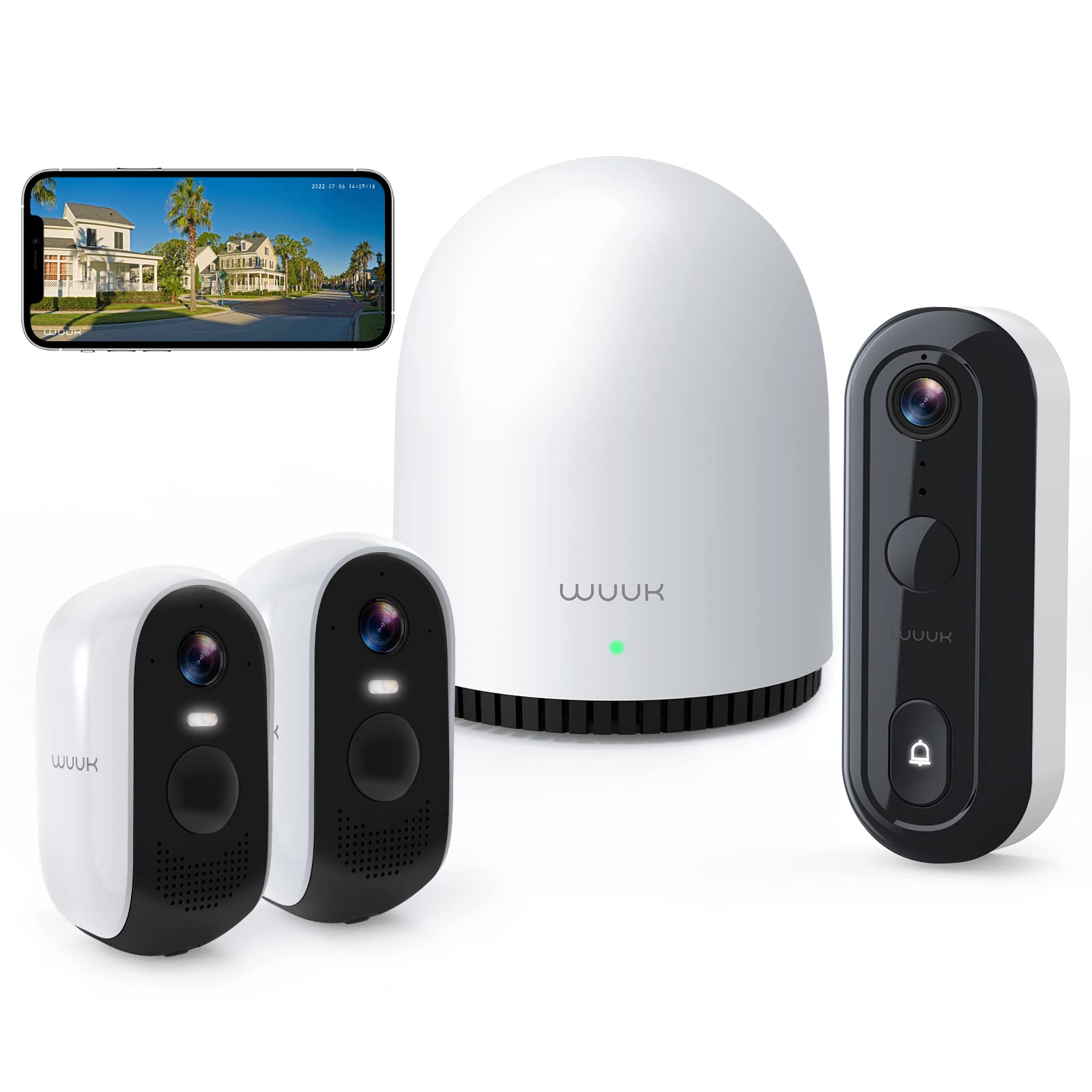 Wireless Home Security System with 2K HD Cameras, Doorbell Camera & Base Station - 2-Way Audio, Color Night Vision, No Monthly Fee, Google/Alexa Compatible | Indoor/Outdoor Surveillance for Home & Business Protection