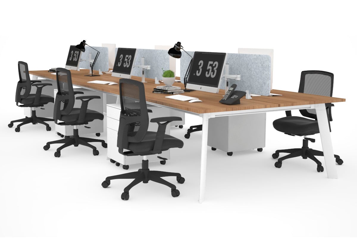 6-Person Workstation with White Frame - 1400L x 800W Office Desk with Cable Management | Perfect for Team Collaboration & Open Office Spaces