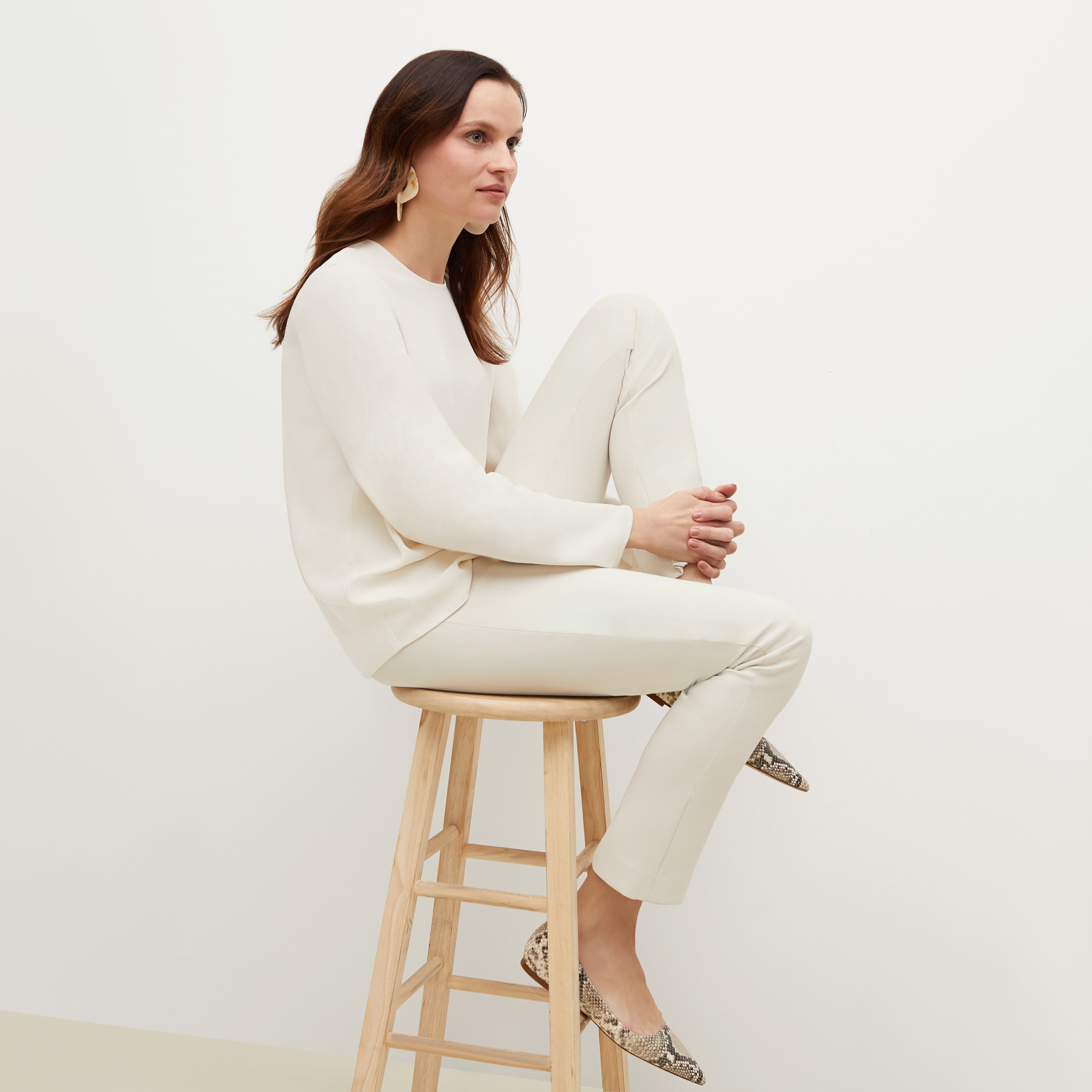 Foster Cigarette Pants for Women - High Waisted Stretch Work Pants in Bone Color - Perfect for Office, Business Casual & Travel