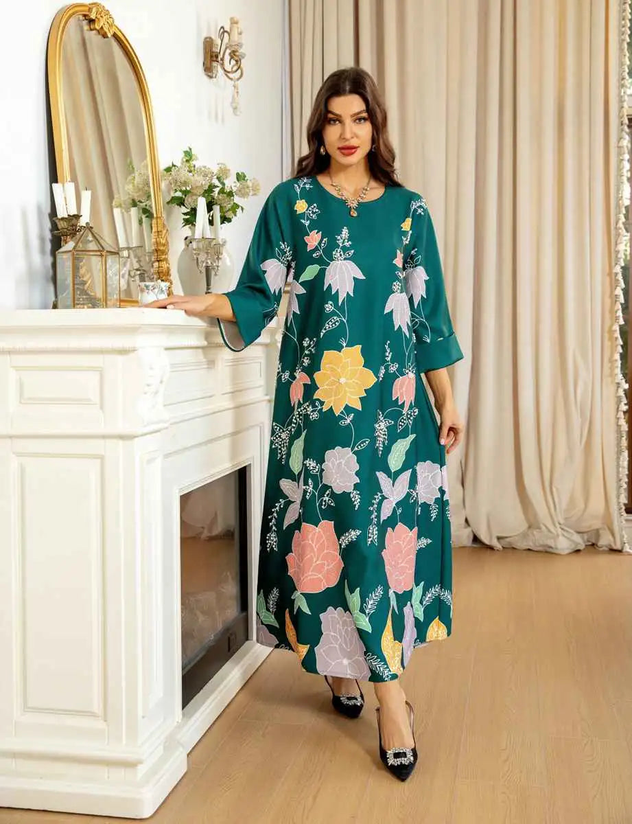 Elegant Hotfix Rhinestone Beaded Caftan Dress for Women - Perfect for Eid Celebrations, Weddings & Special Occasions