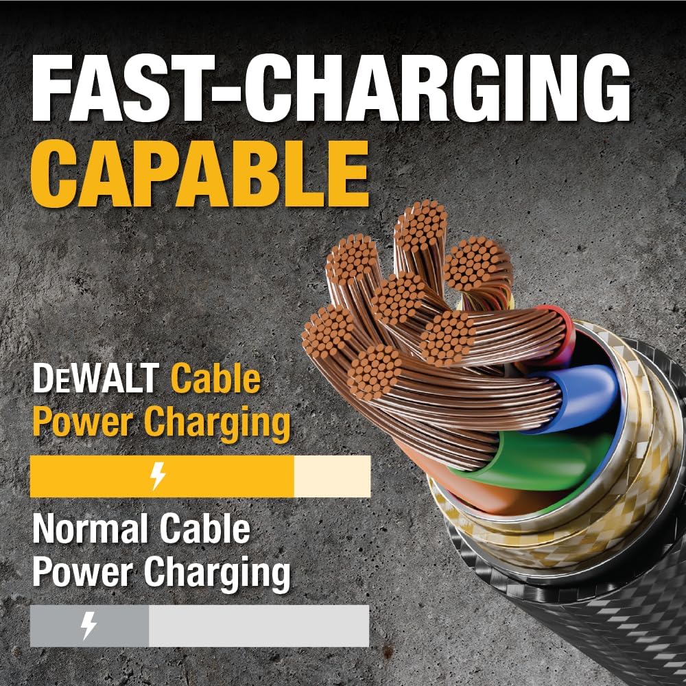 DEWALT Wearable Bluetooth Speaker with USB C to C Charging Cable & 2-Port PD Fast Charger - Perfect for Construction Sites, Outdoor Work & Jobsite Entertainment