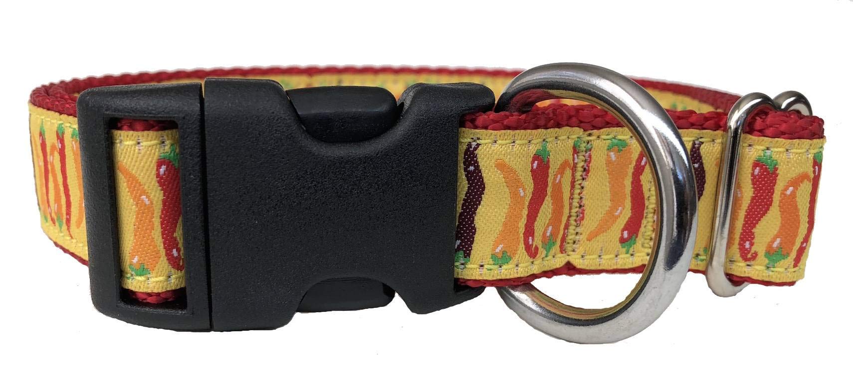 Handmade Chili Peppers Dog Collar for Medium to Large Dogs - USA Crafted Micro Business - Perfect for Walks, Training & Pet Fashion
