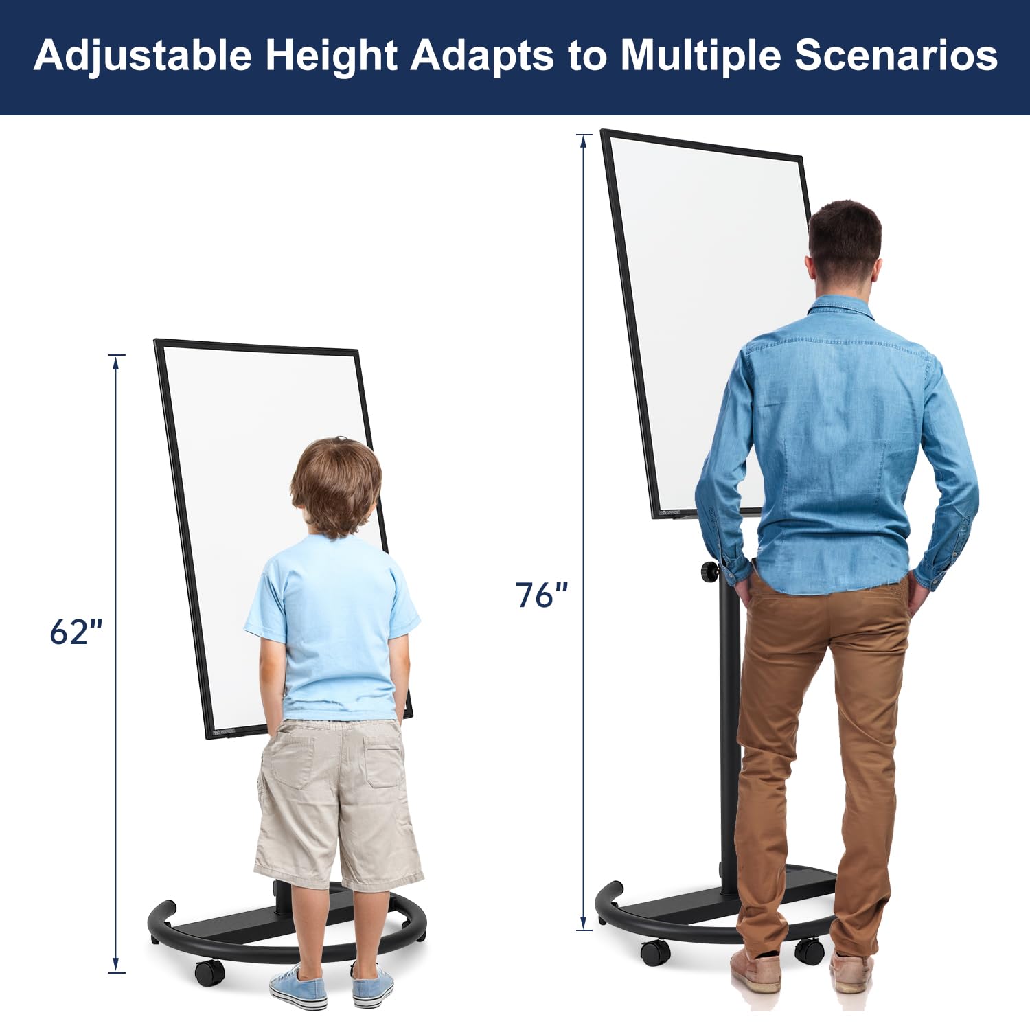TSJ OFFICE 36x24 Inches Magnetic Dry Erase Whiteboard - Adjustable Height Rolling Mobile Whiteboard with Wheels & Flip Chart Hooks, Black - Perfect for Office Meetings, Classroom Presentations & Home Office Organization