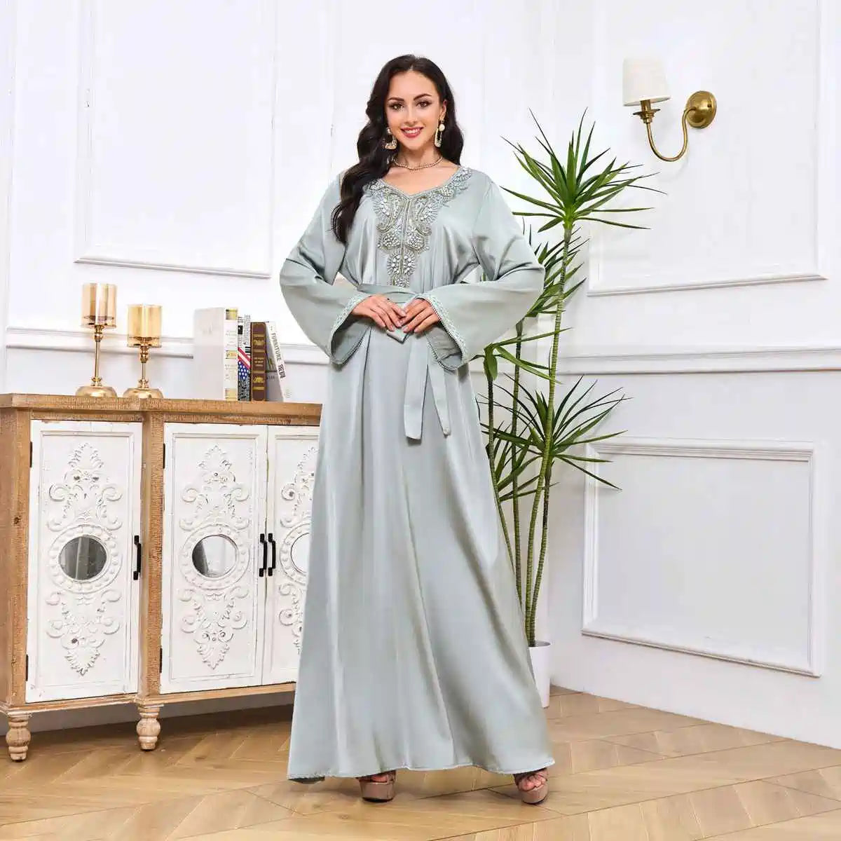 Elegant Beaded Eid Caftan Dress for Women - Stylish Kaftan #25033 - Perfect for Eid Celebrations, Weddings & Special Occasions