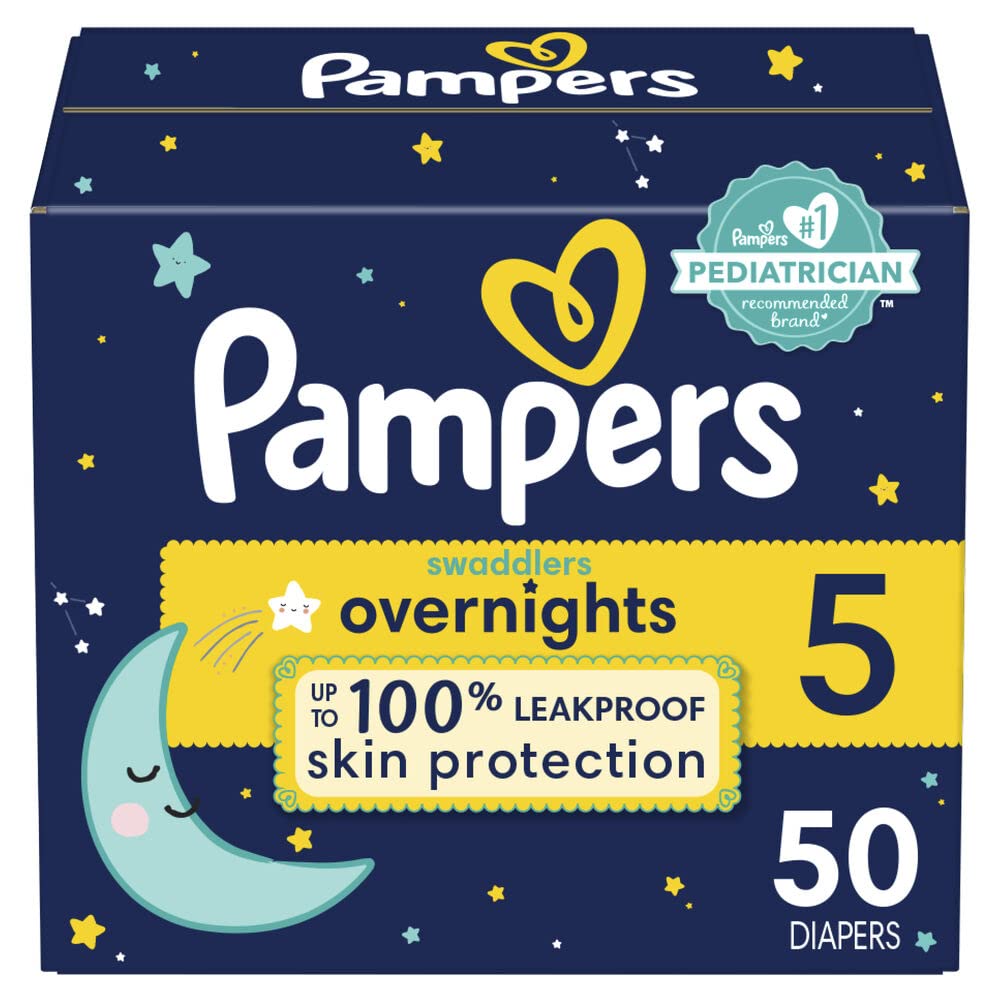 Pampers Swaddlers Overnights Diapers Size 5 (132 Count & 50 Count) with Sensitive Baby Wipes - Fragrance Free, Hypoallergenic for Overnight Protection & Gentle Skin Care - Perfect for Nighttime Use, Travel, and Diaper Bags