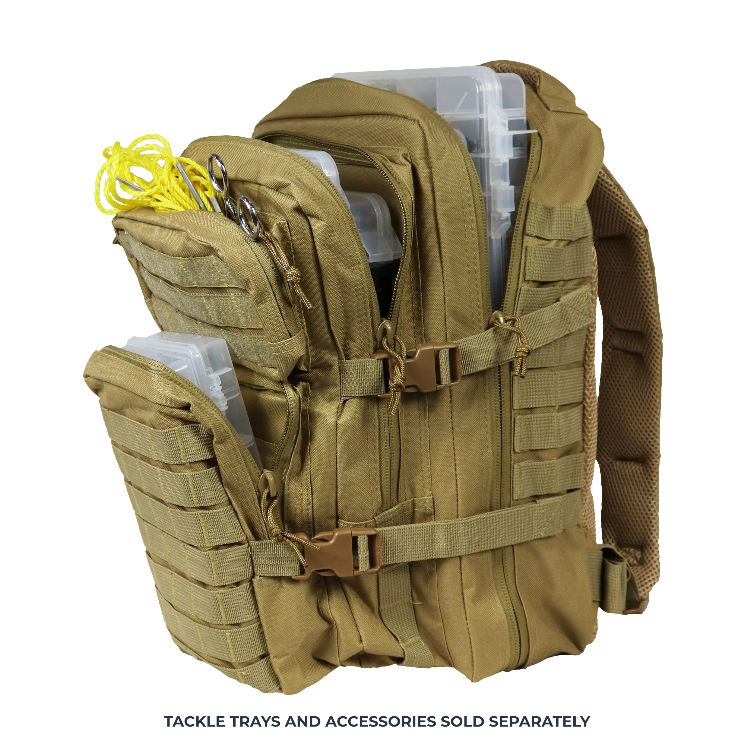 OSAGE RIVER Fishing Tackle Backpack with Rod Holder - Large Waterproof Fishing Gear Bag for Tackle Trays & Boxes - Ideal for Bass Fishing, Camping, Travel & Hunting (Khaki) - Perfect for Outdoor Adventures & Fishing Trips