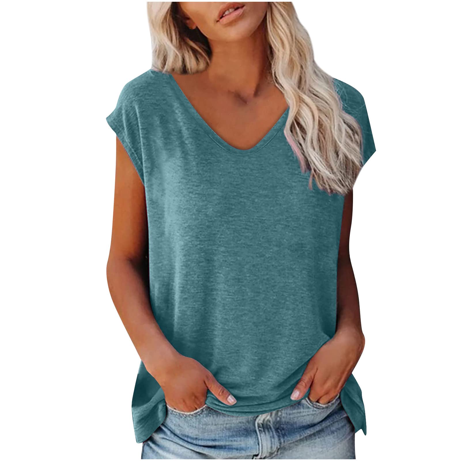 Women's Summer Tops 2023 - Casual Sleeveless V-Neck Blouses in Solid Colors | Perfect for Beach Outings, Vacation Wear & Everyday Casual Style