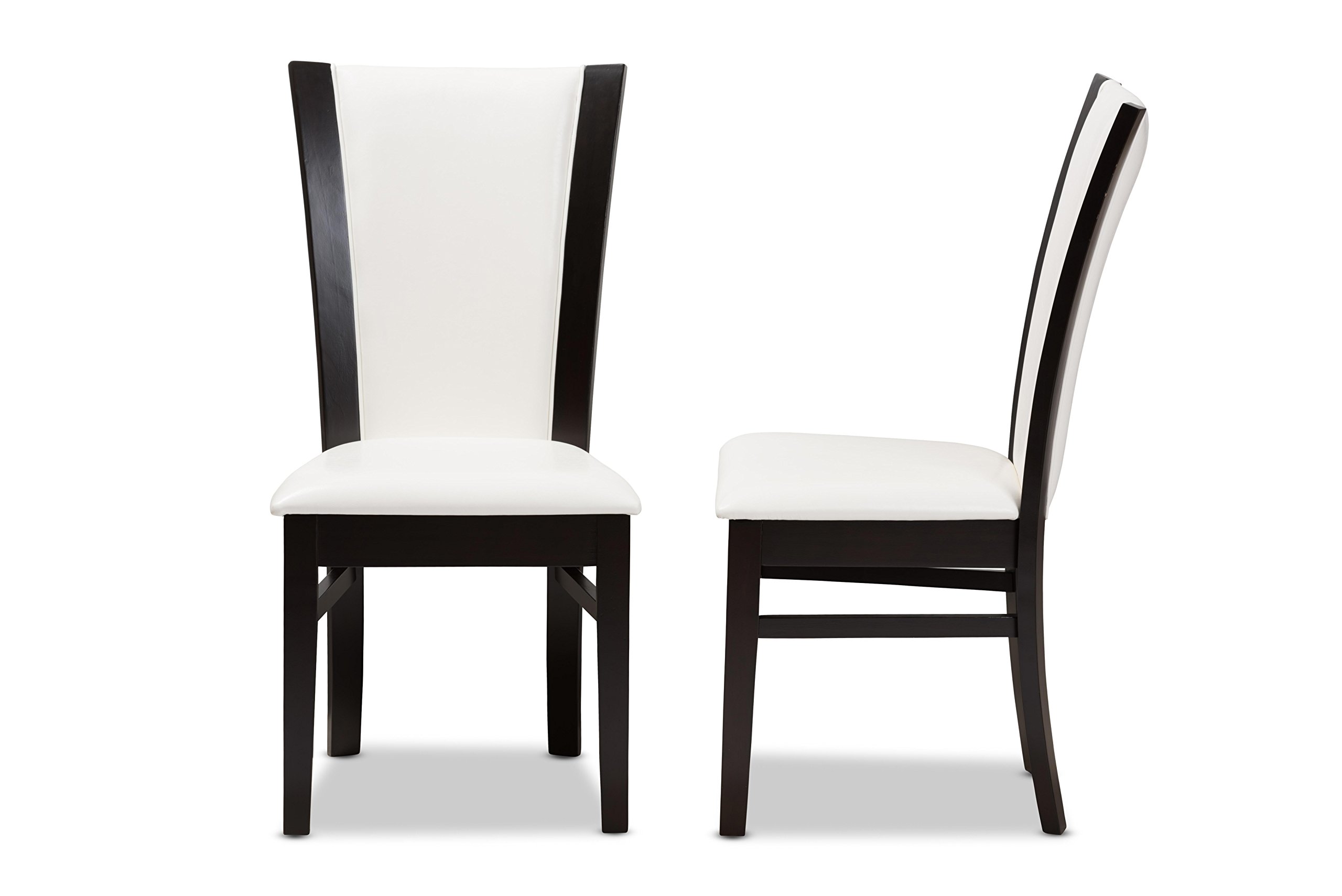 Baxton Studio Adley Dining Chair - Dark Brown Wood Frame with White Faux Leather Upholstery - Modern Kitchen & Dining Room Furniture for Home & Restaurant Use