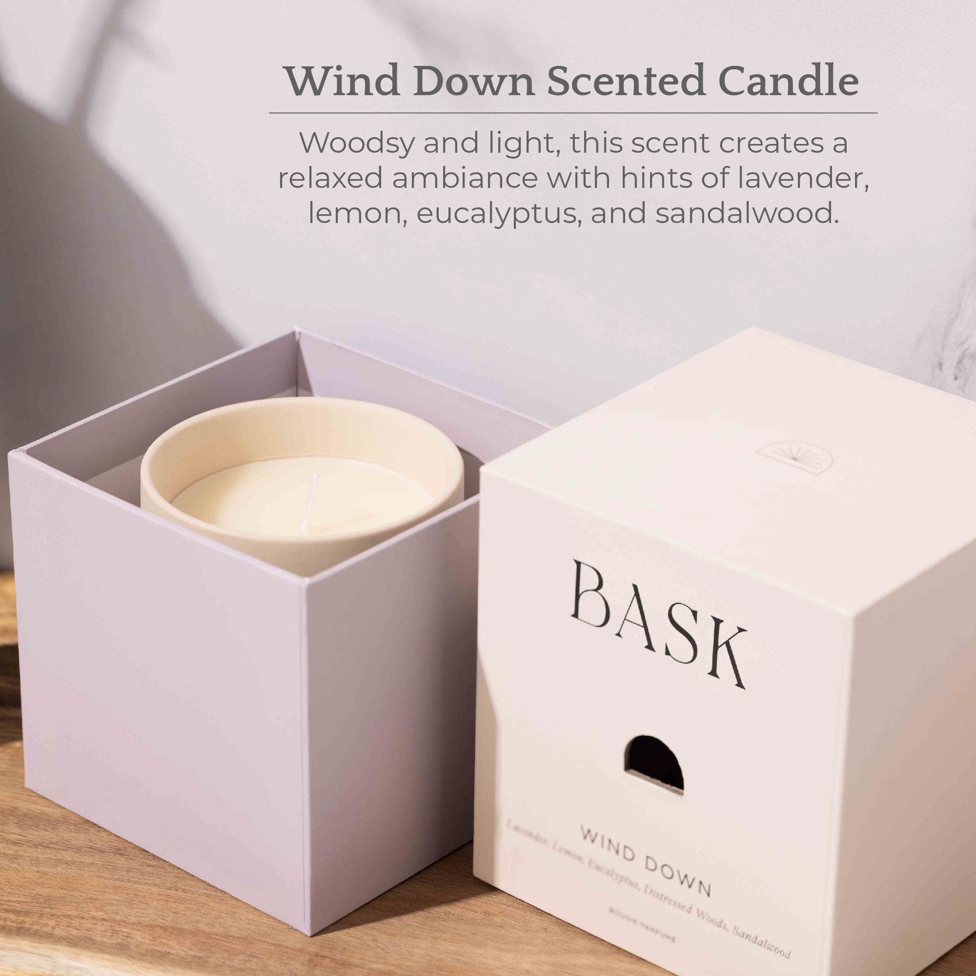 BASK Relaxing Scented Candles for Home - Winter Aromatherapy Candles with Wind Down Fragrance - Perfect Gift for Women & Men - Create Cozy Atmosphere for Bedroom, Bath & Meditation