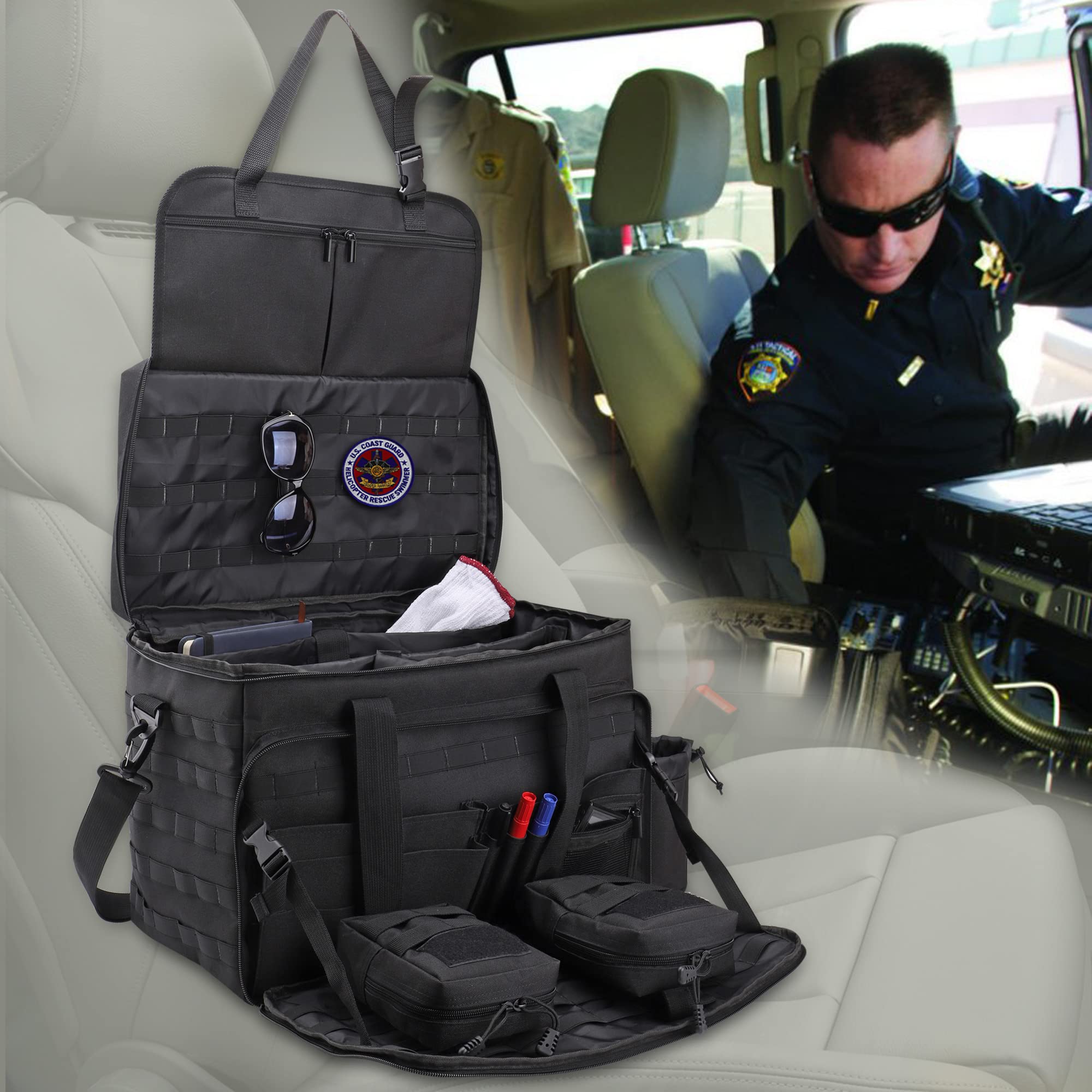 Richeer Tactical Patrol Bag for Law Enforcement - Police Equipment Gear with 2 Detachable MOLLE Pouches & Laptop Compartment (Fits 17