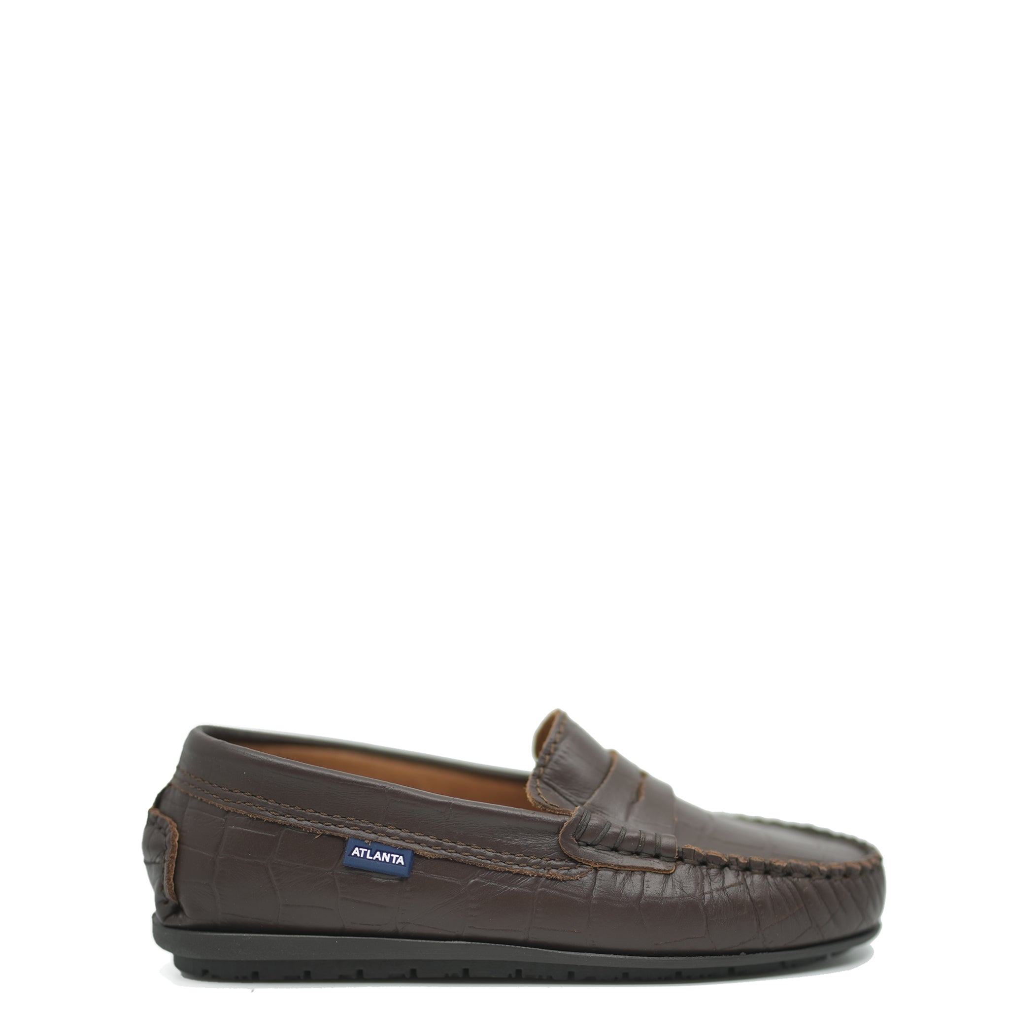 Atlanta Moccasin Brown Crocodile Penny Loafers for Men - Classic Comfortable Slip-On Dress Shoes for Business, Office & Formal Occasions