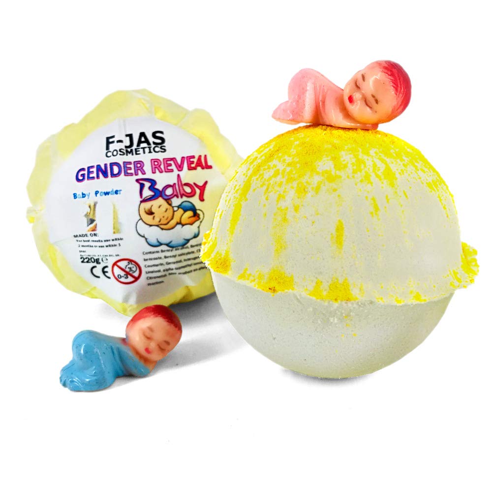 Gender Reveal Bath Bomb with Baby Charm - Blue or Pink Color Surprise for Baby Showers & Gender Announcement Parties